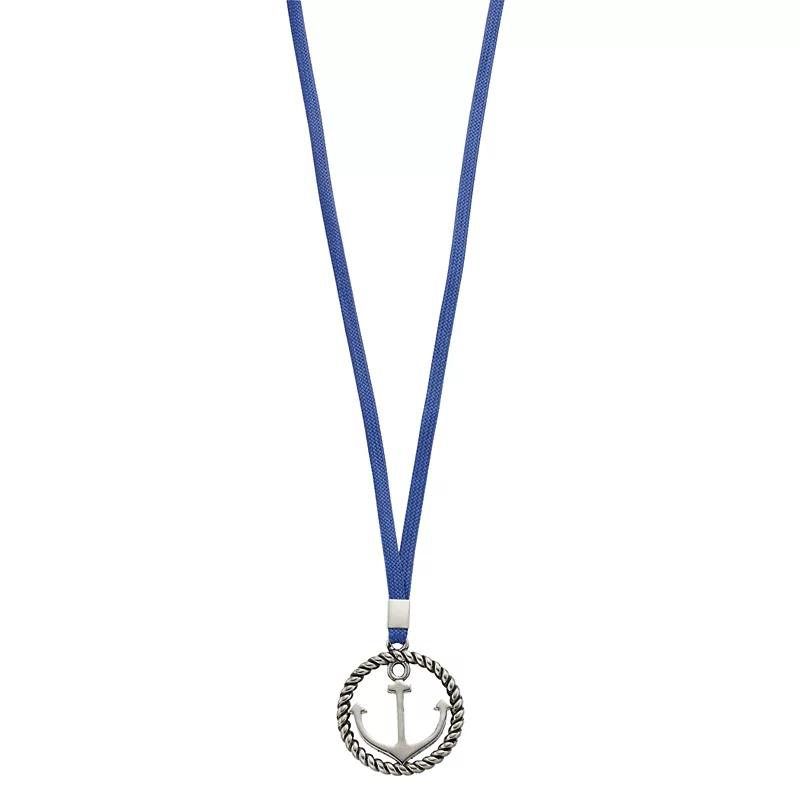 Men's Stainless Steel & Blue Cord Anchor Pendant Necklace, Size: 24" Product Image