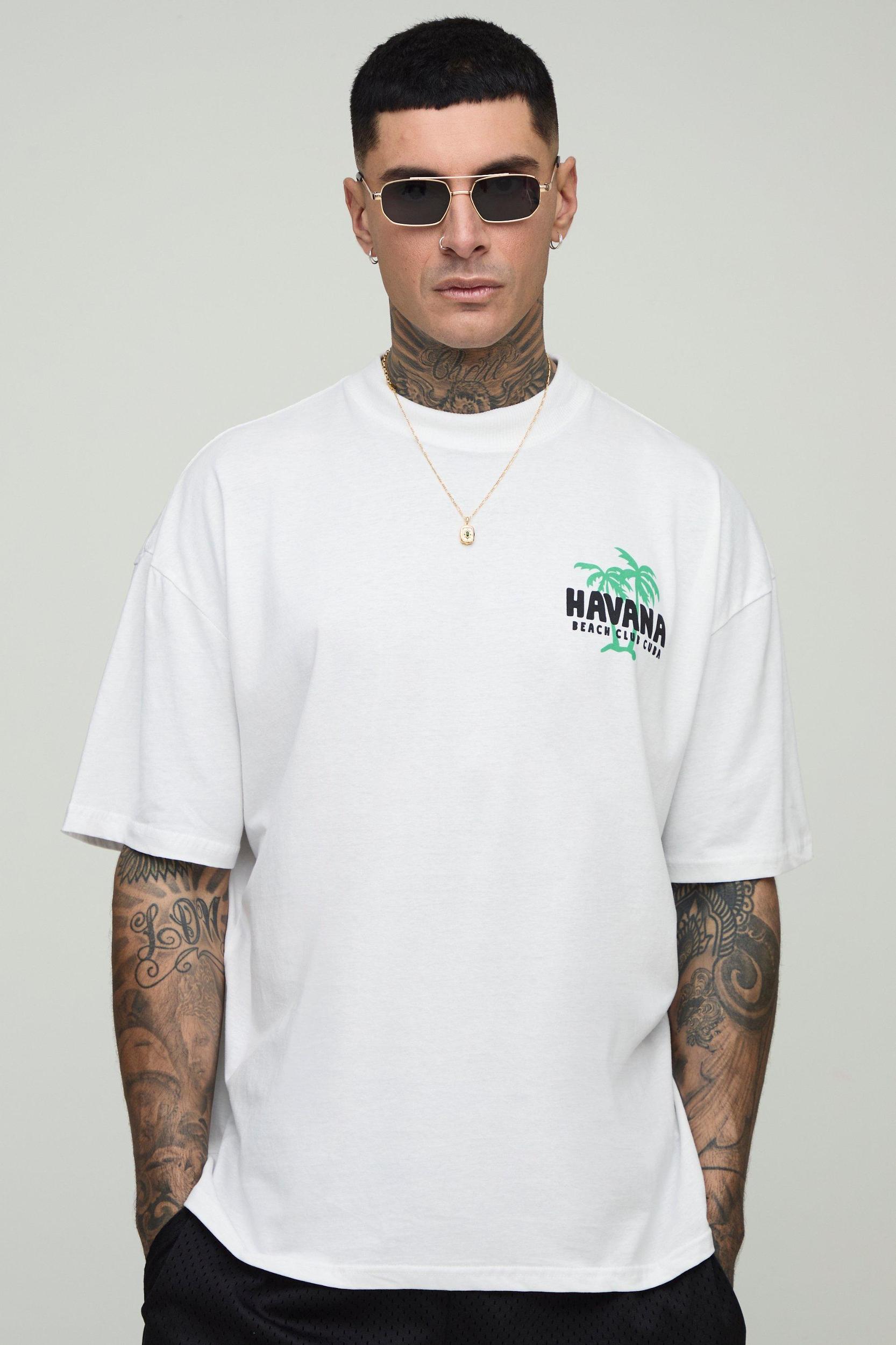 Tall Oversized Havana Palm Printed T-Shirt | boohooMAN USA Product Image