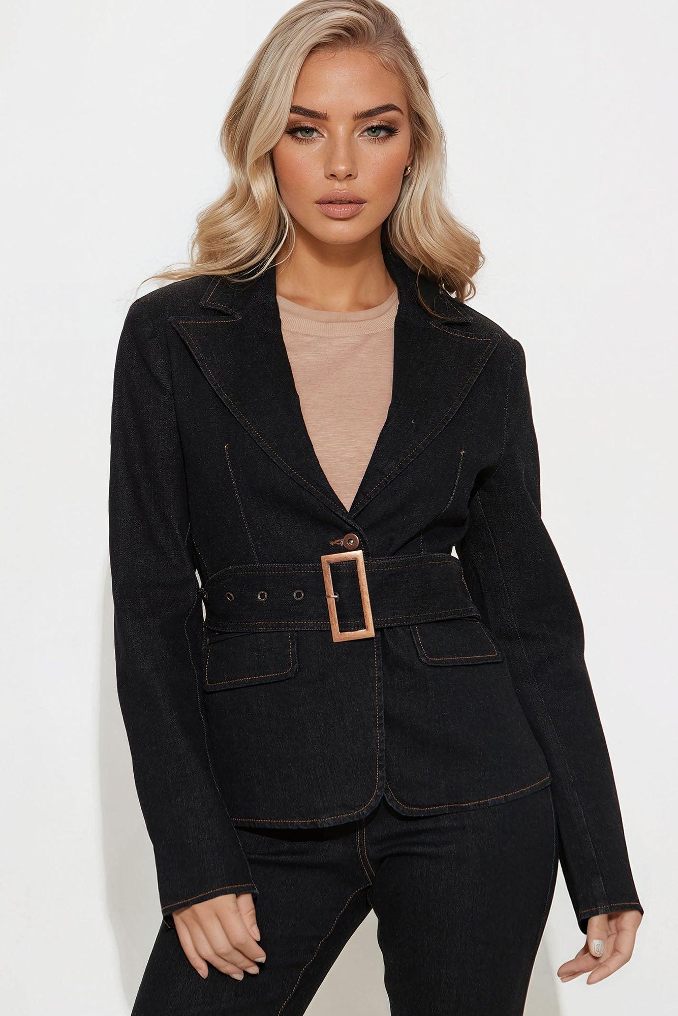 Extra Attention Denim Blazer Pant Set - Dark Wash Product Image