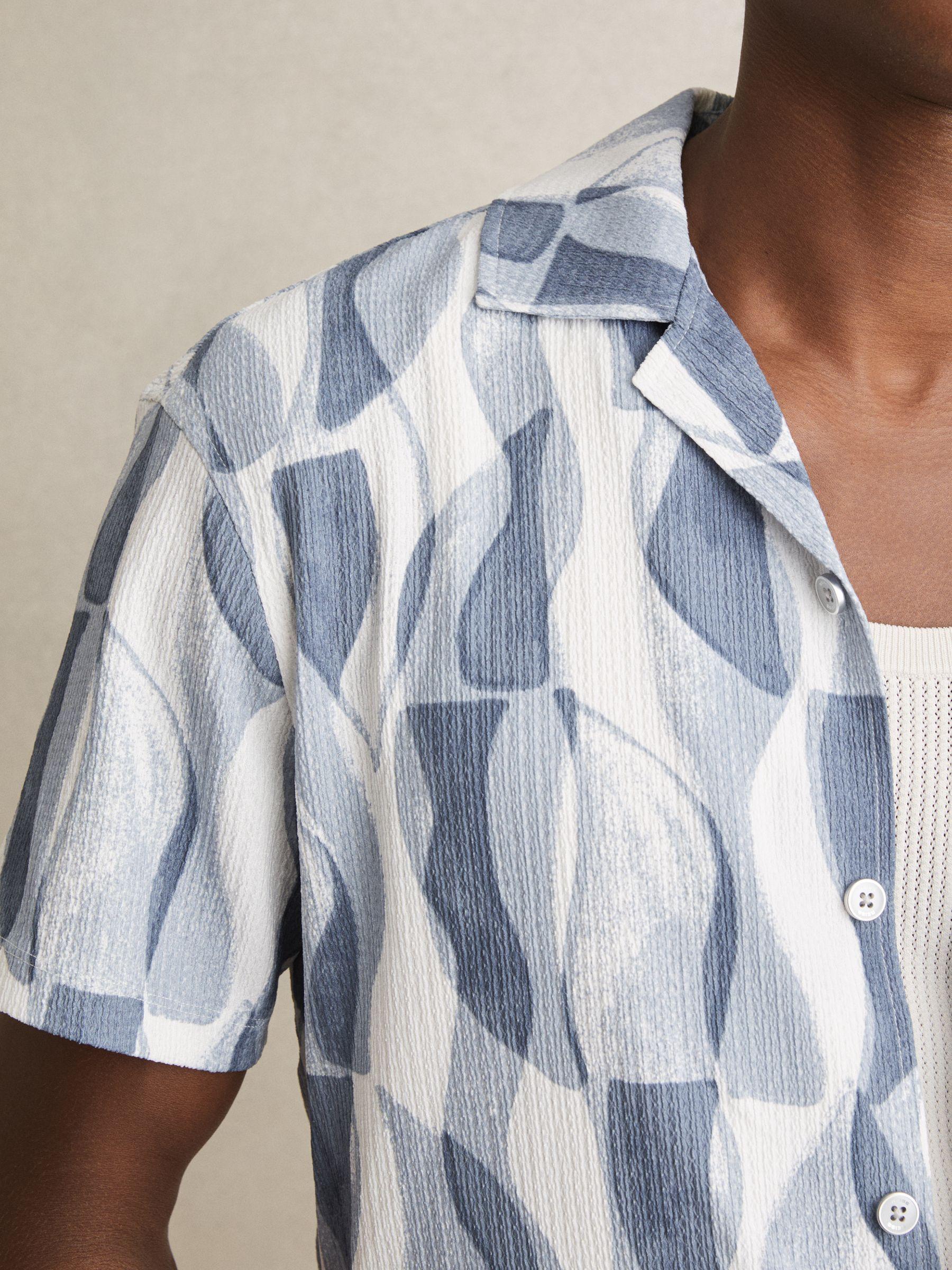 Printed Textured Cuban Collar Shirt in Soft Blue Product Image