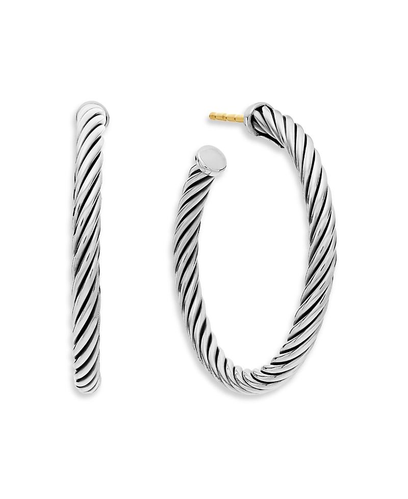 Womens Cable Sterling Hoop Earrings Product Image