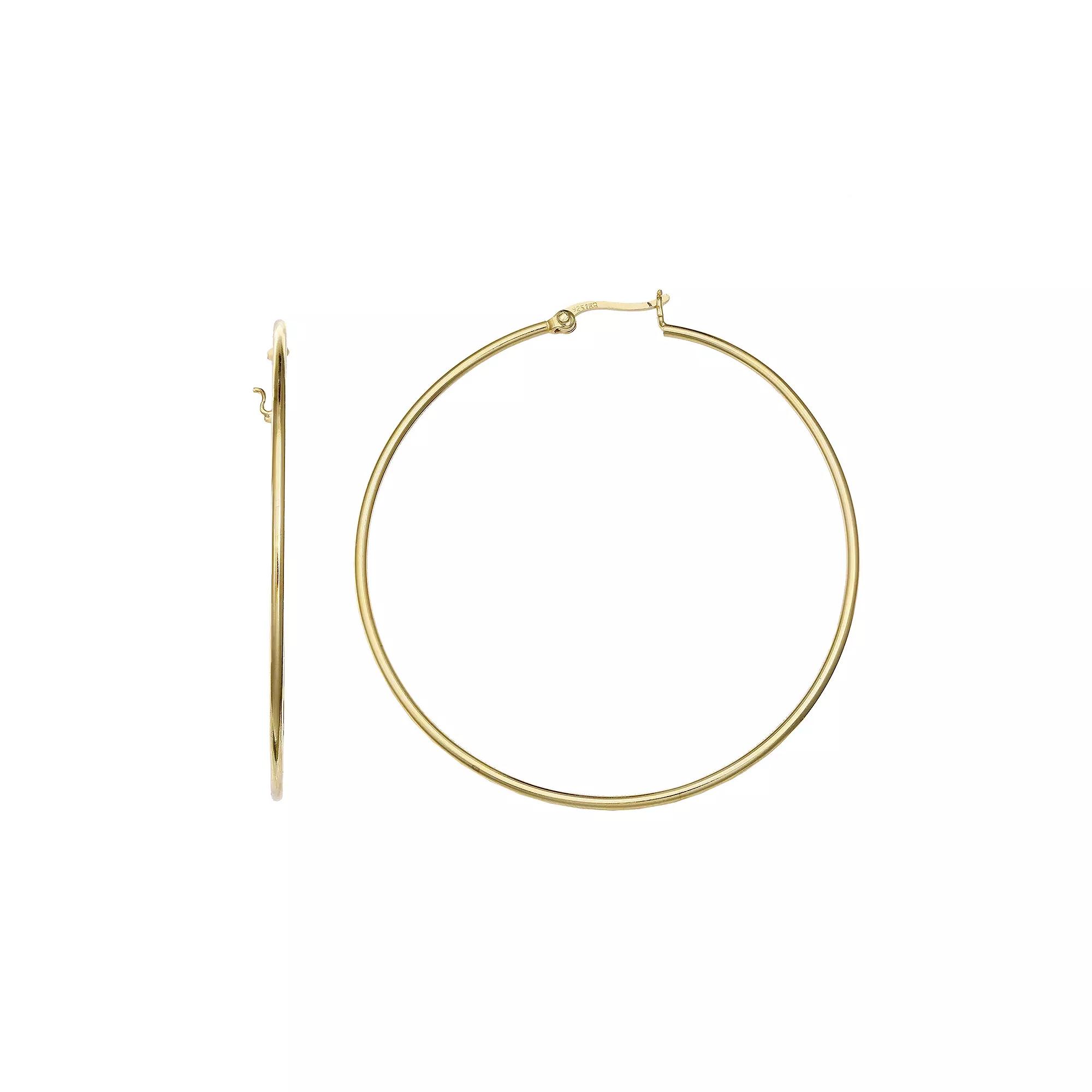 PRIMROSE 18k Gold Over Silver Thin Polished Hoop Earrings, Women's, Gold Tone Product Image