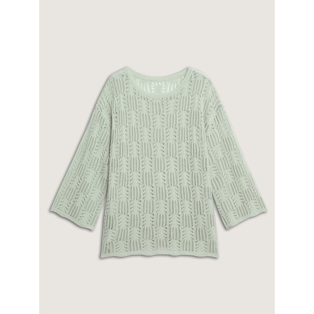 Plus Size Textured Cut-Out Flared Sleeve Lightweight Pullover Greenbean Women Leisure Loose Long Sleeve Round Neck Casual Pullovers BloomChic 22-24/3X Product Image