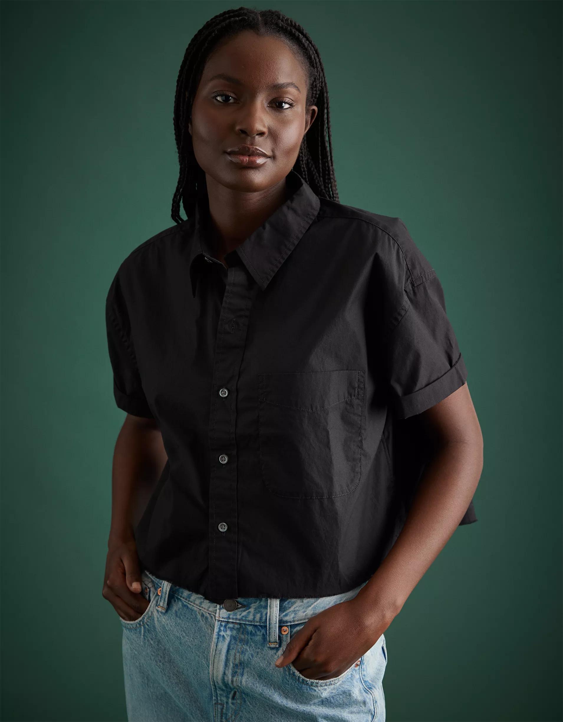 AE77 Premium Boxy Crop Poplin Shirt Product Image
