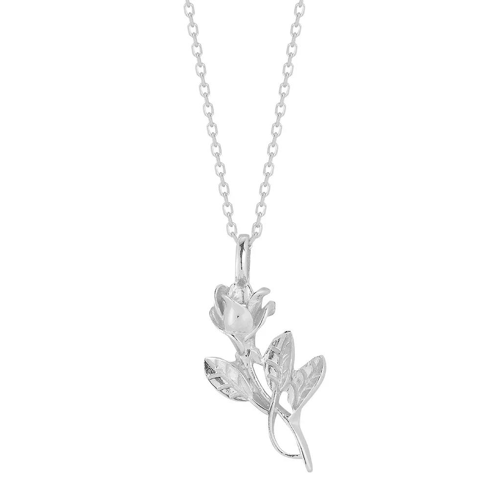 Sunkissed Sterling Sterling Silver 3D Rose Necklace, Women's, Silver Tone Product Image