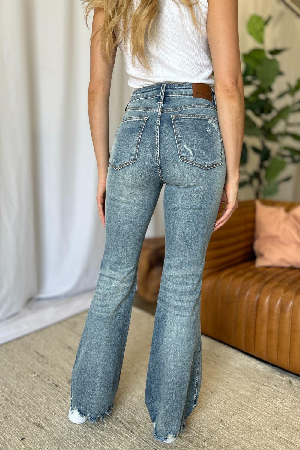 Tandi Mid-Rise Tummy Control Destroy Flare Judy Blue Jeans - ONLINE EXCLUSIVE! Product Image