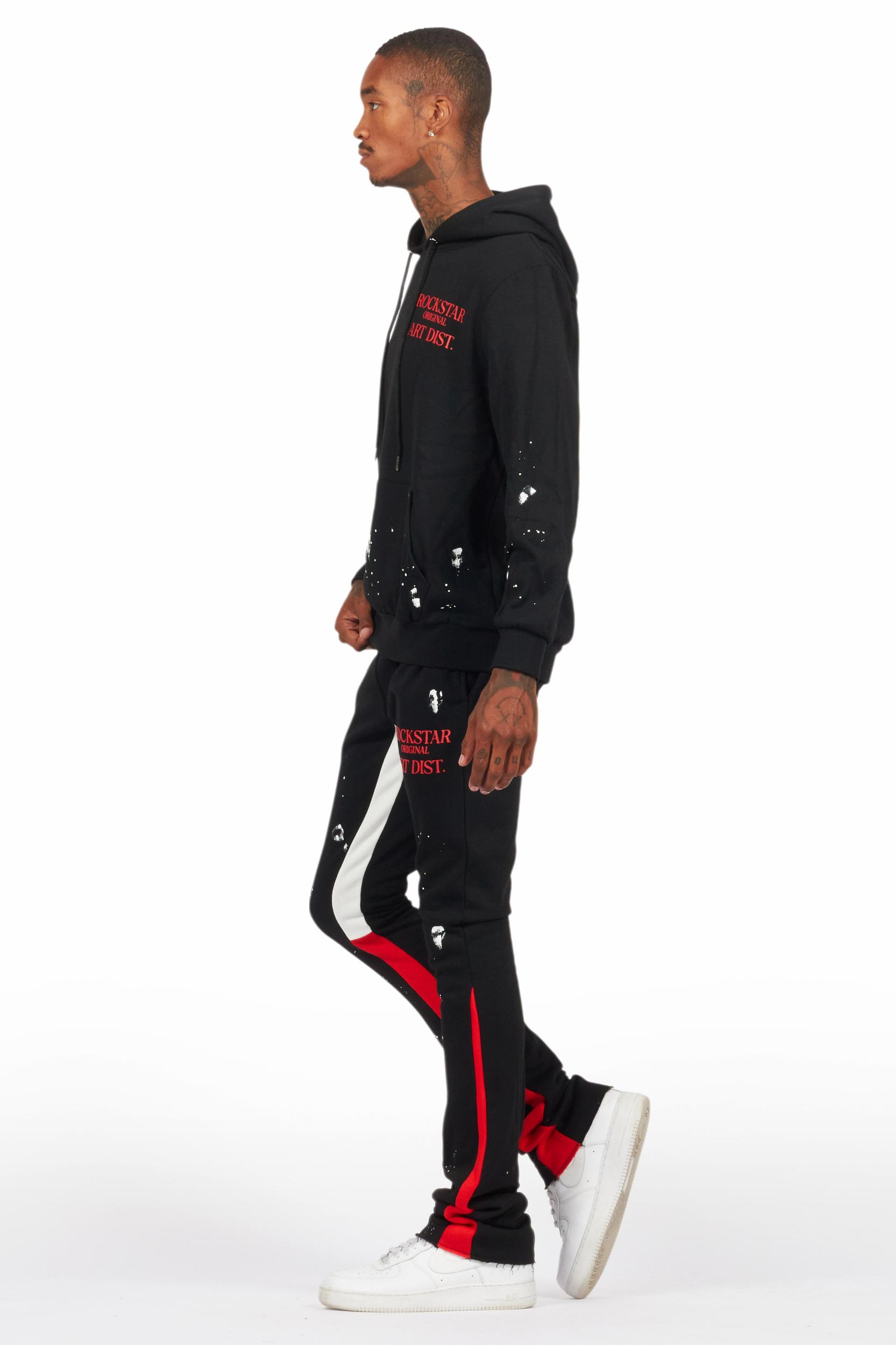 Raffer Black/Bright Red Hoodie/Stacked Flare Pant Set Male Product Image