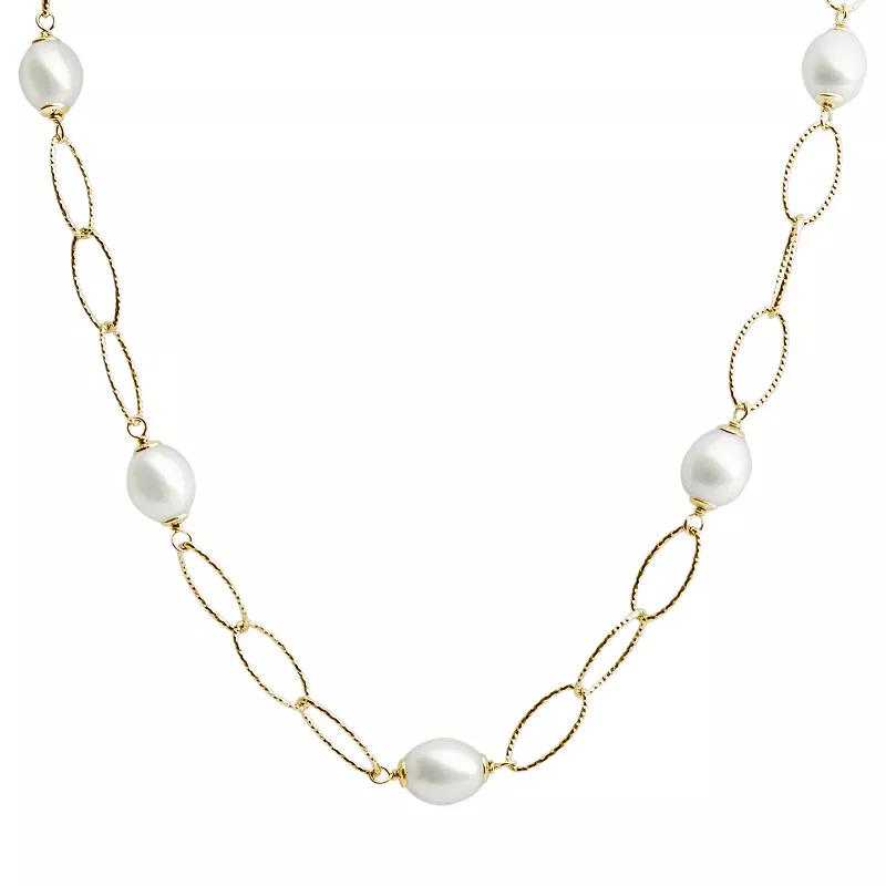 PearLustre by Imperial 14k Gold Over Silver Freshwater Cultured Pearl Station Necklace, Womens Gold Tone Product Image