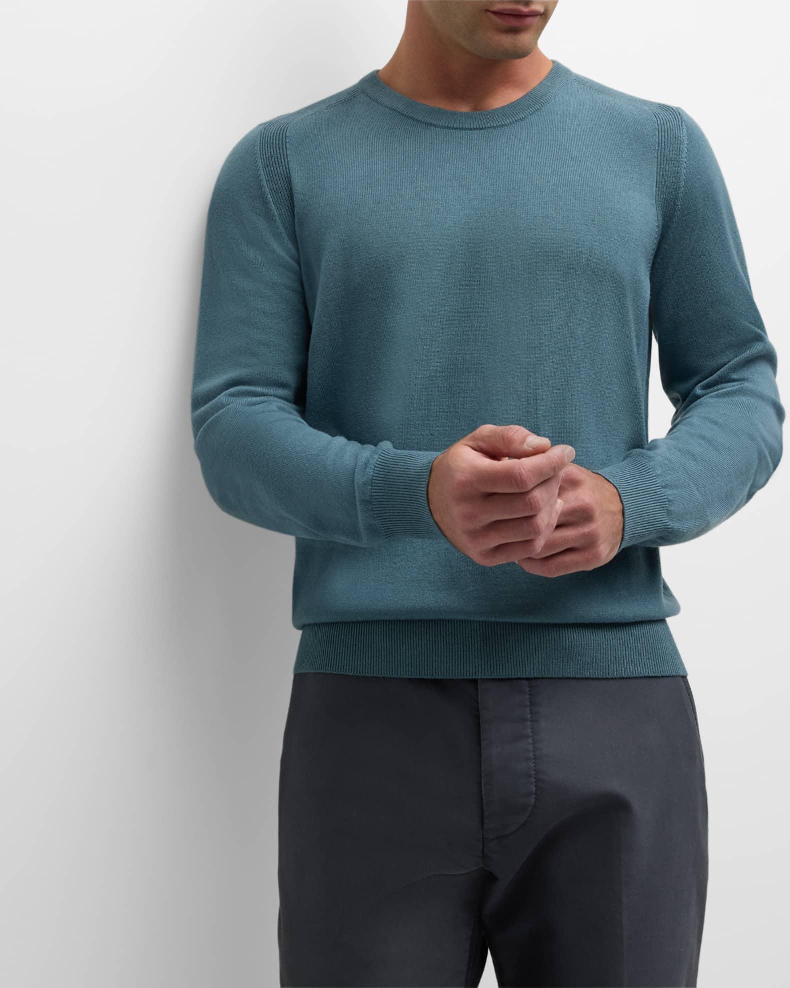 Men's Saddle-Shoulder Merino Wool Knit Sweater Product Image