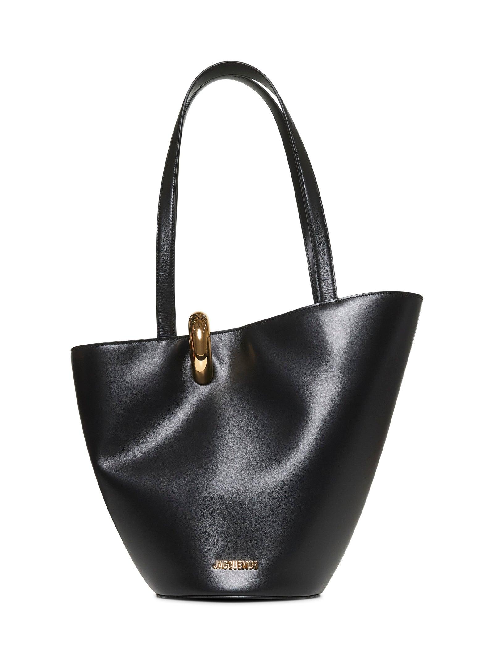 JACQUEMUS The Medium Bambola Asymmetric Leather Bucket Bag In Black 990 Product Image