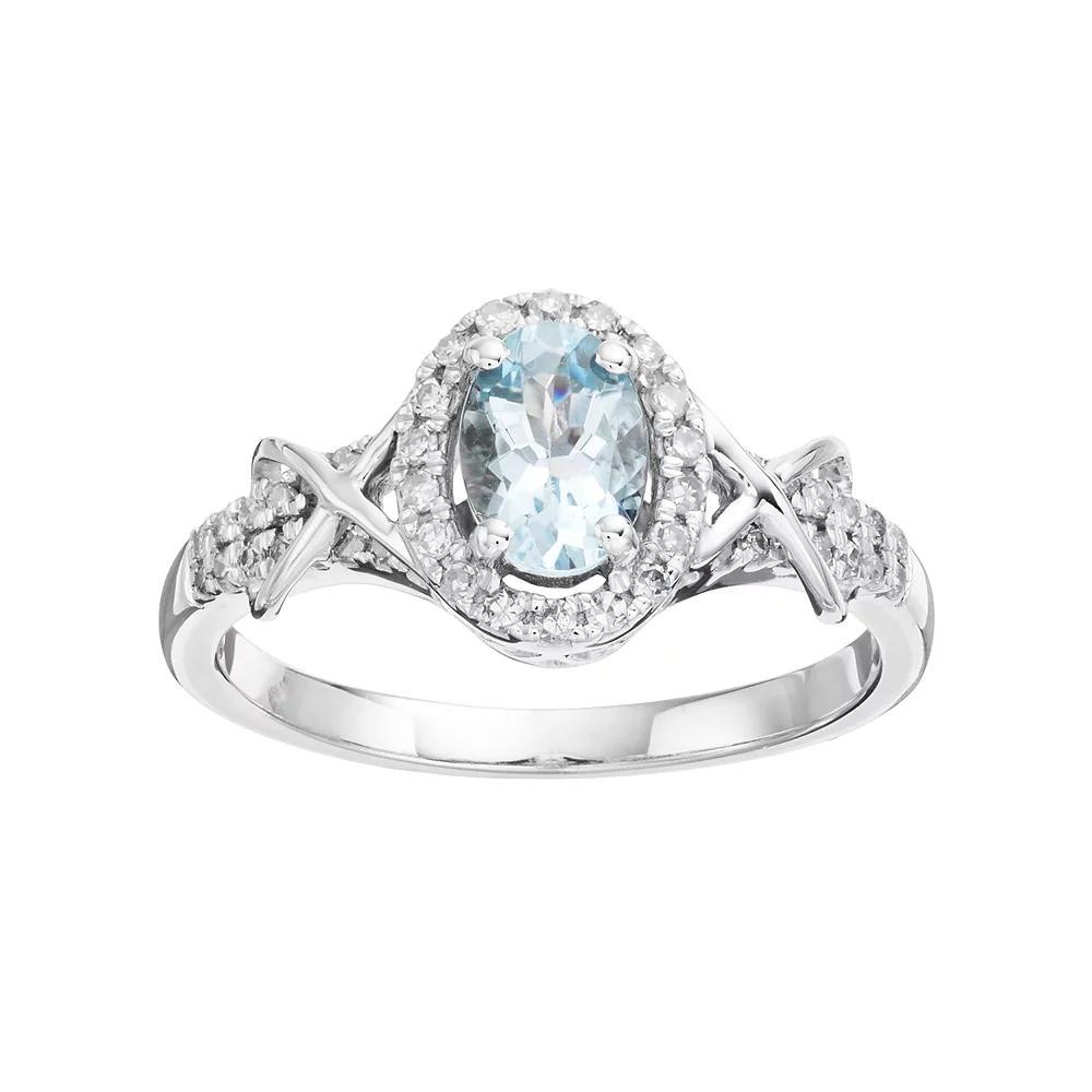 Gemminded 10k White Gold Aquamarine & 1/4 Carat T.W. Diamond Halo Ring, Women's,  Product Image
