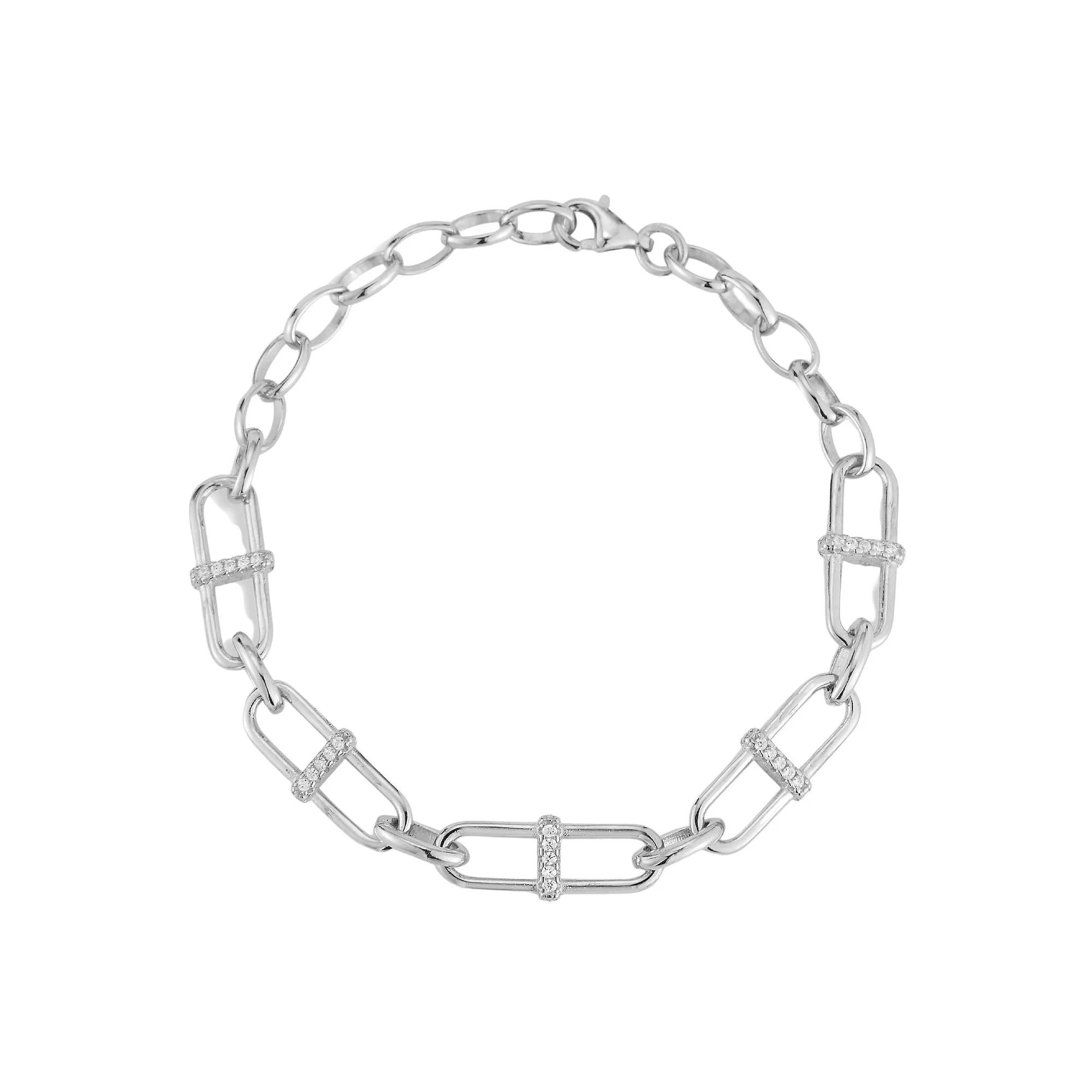 Sunkissed Sterling Cubic Zirconia Mariner Link Chain Bracelet, Women's, Size: 7", Silver Tone Product Image
