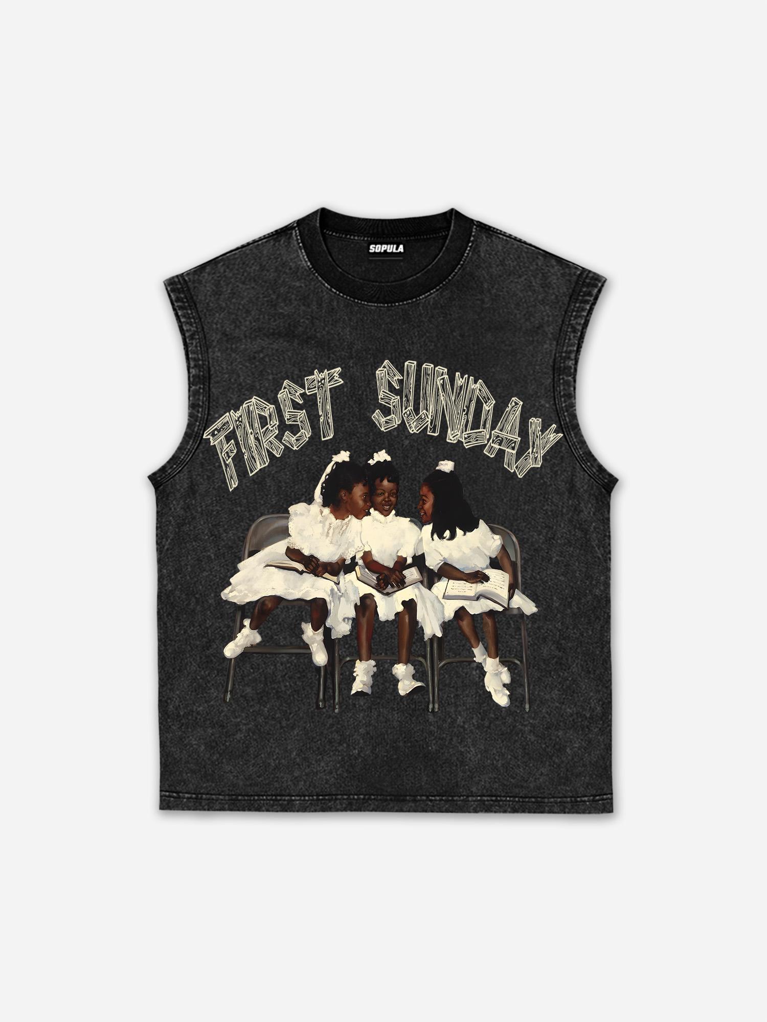 Sopula First Sunday Vintage Graphic Washed Tank Top Sleeveless Shirt Product Image