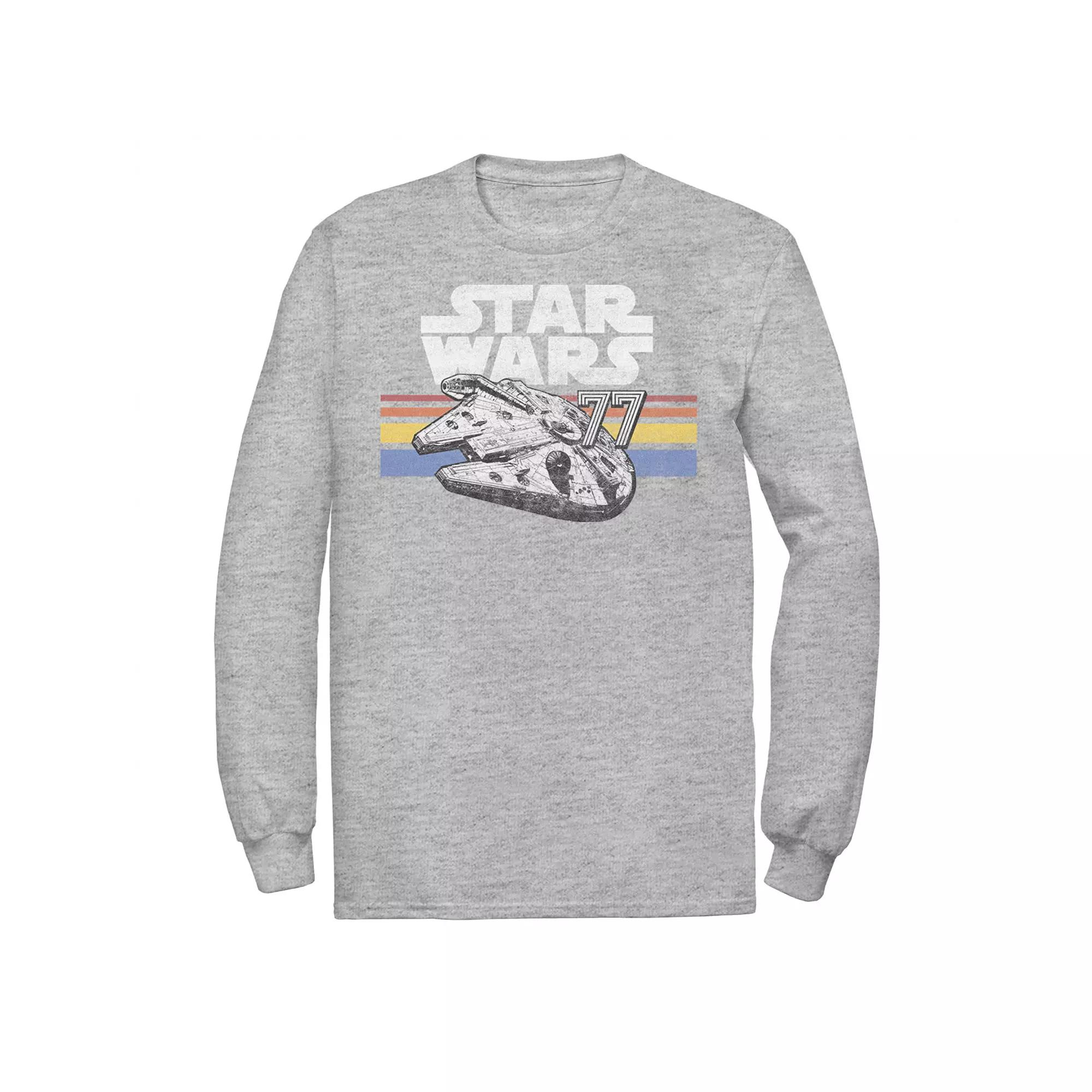 Men's Star Wars Millennium Falcon 77 Retro Lines Logo Long Sleeve Graphic Tee, Size: XXL, Athletic Grey Product Image