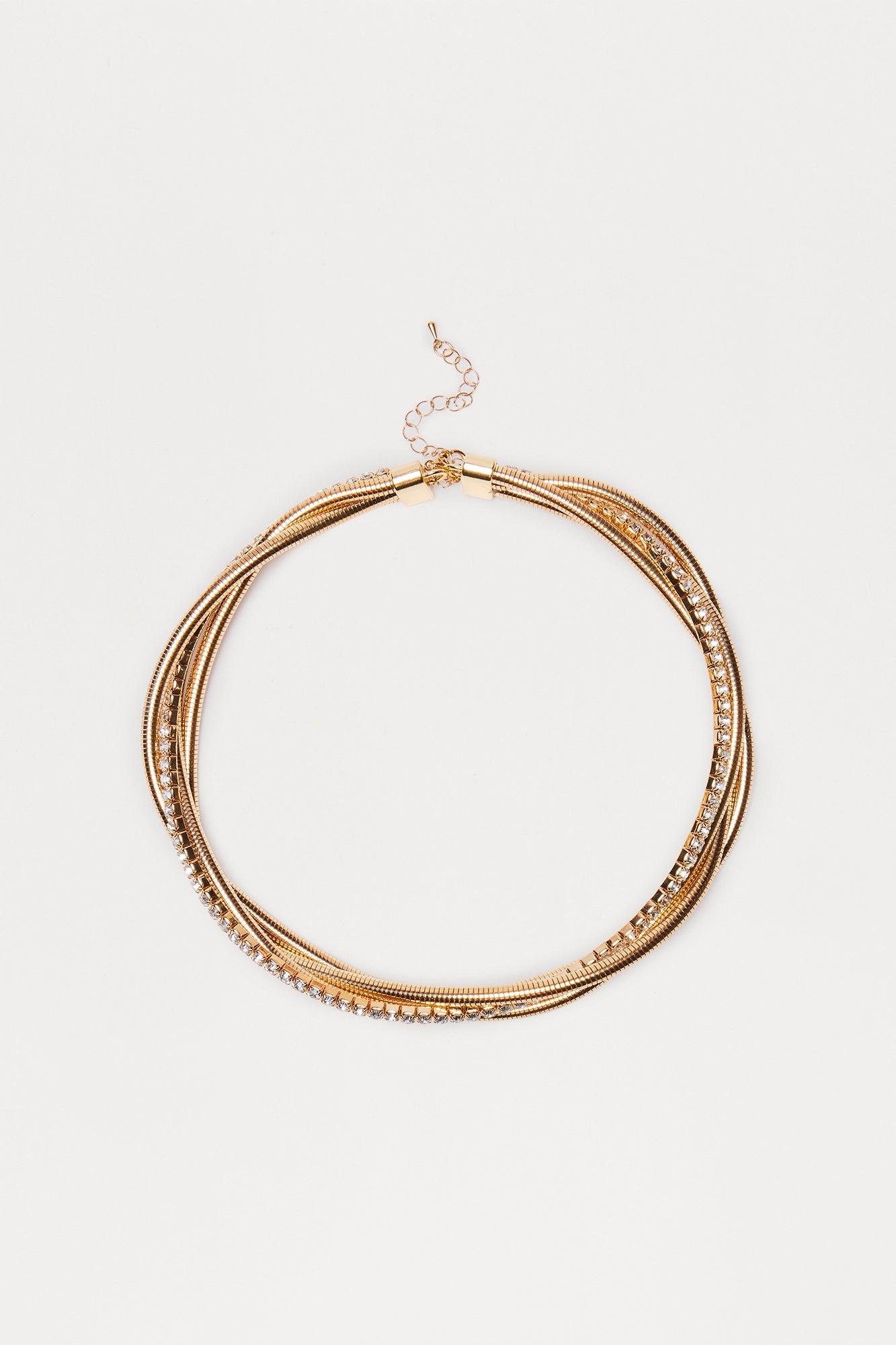 Maddi Rhinestone Braided Statement Choker Necklace - Gold Female Product Image