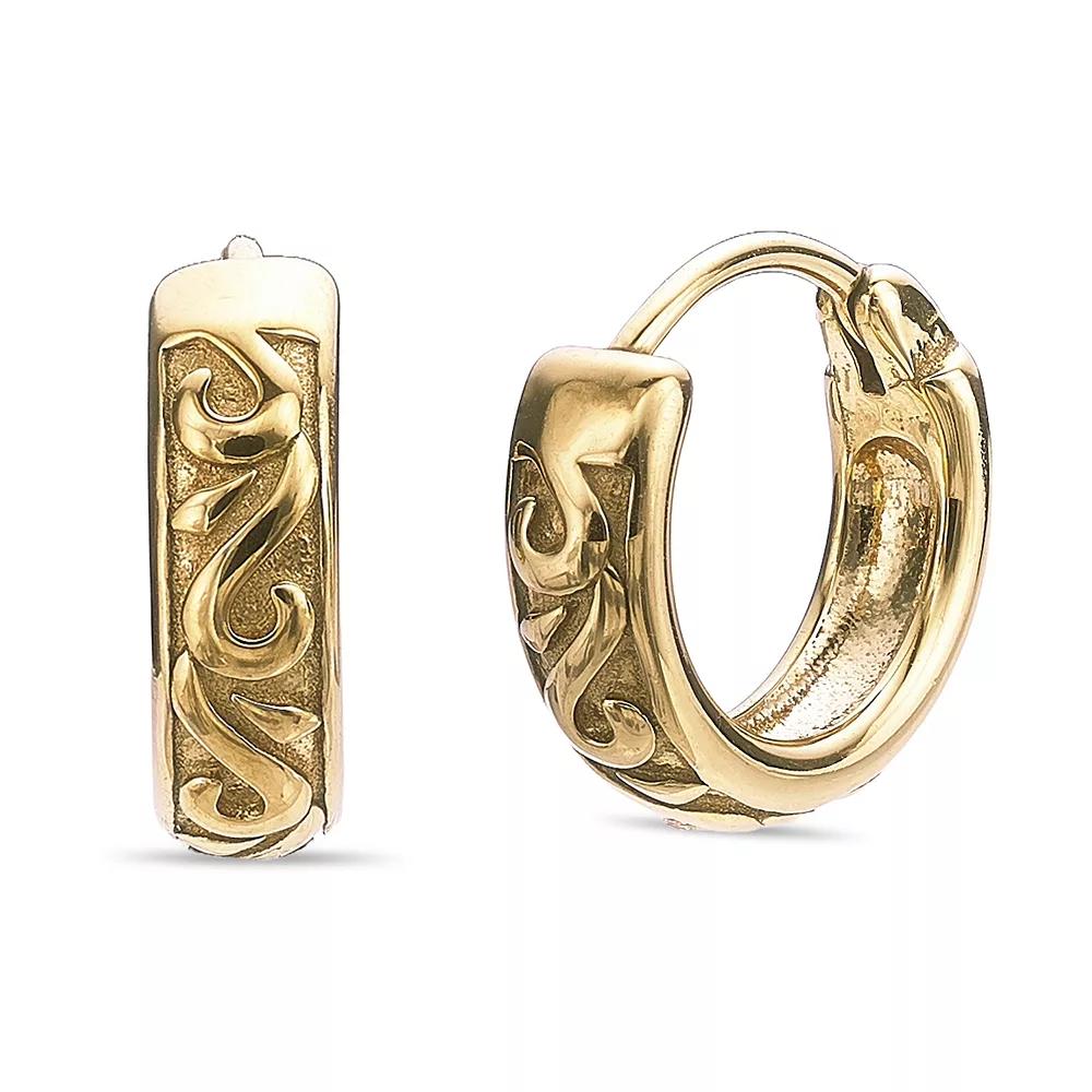 Men's LYNX Gold Tone Ion Plated Stainless Steel Hoop Earrings Product Image