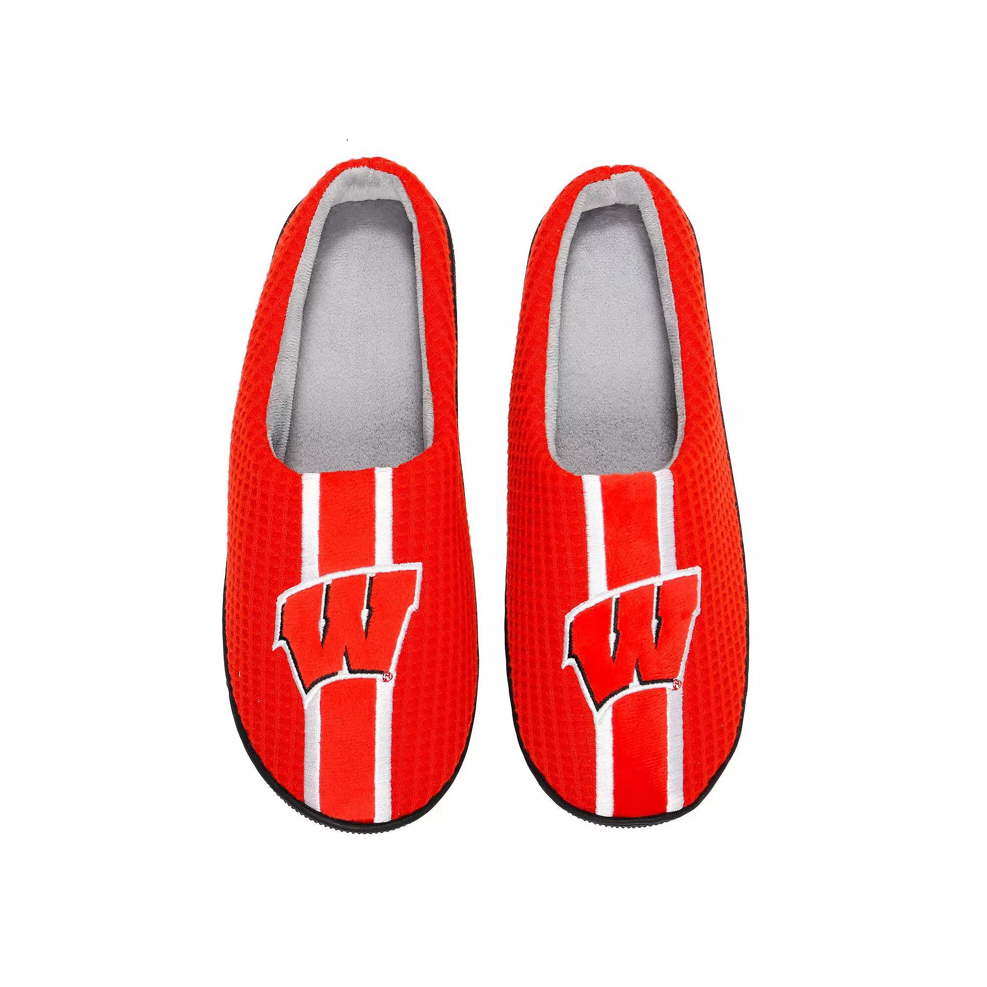 Men's FOCO Red Wisconsin Badgers Team Stripe Memory Foam Slide Slippers, Size: Medium Product Image