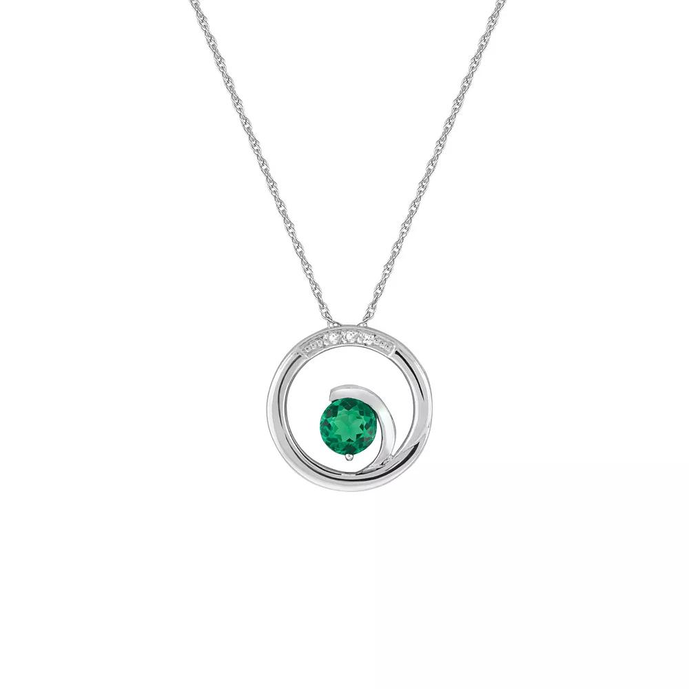 10k White Gold Lab-Created Emerald & Diamond Accent Pendant Necklace, Women's, Size: 18", 10k Gold Product Image