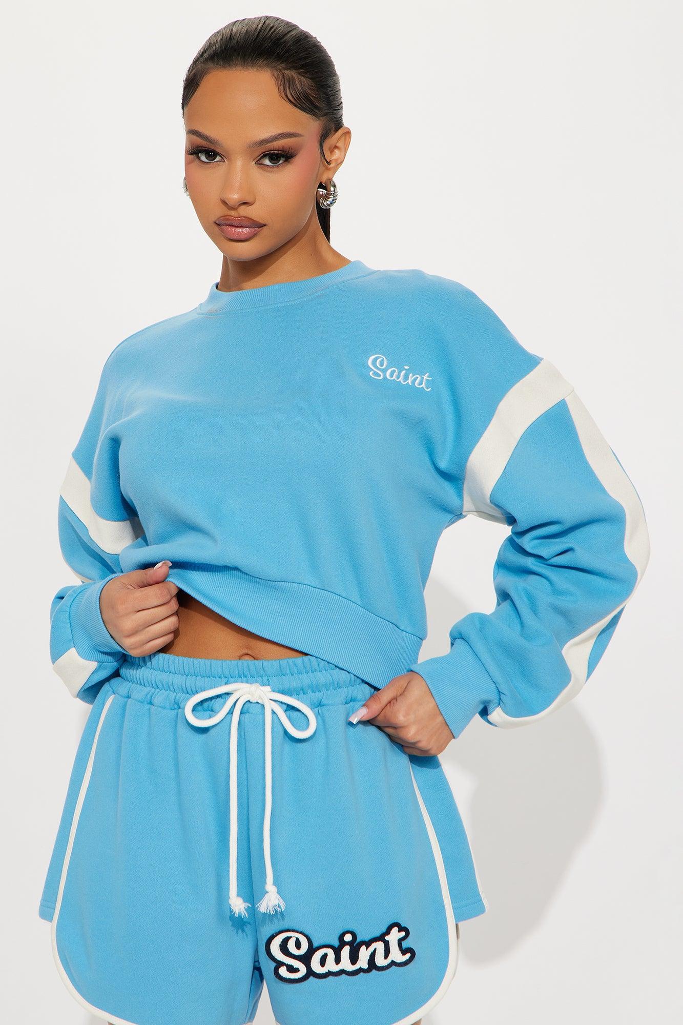 I'm A Saint Fleece Short Set - Blue Product Image