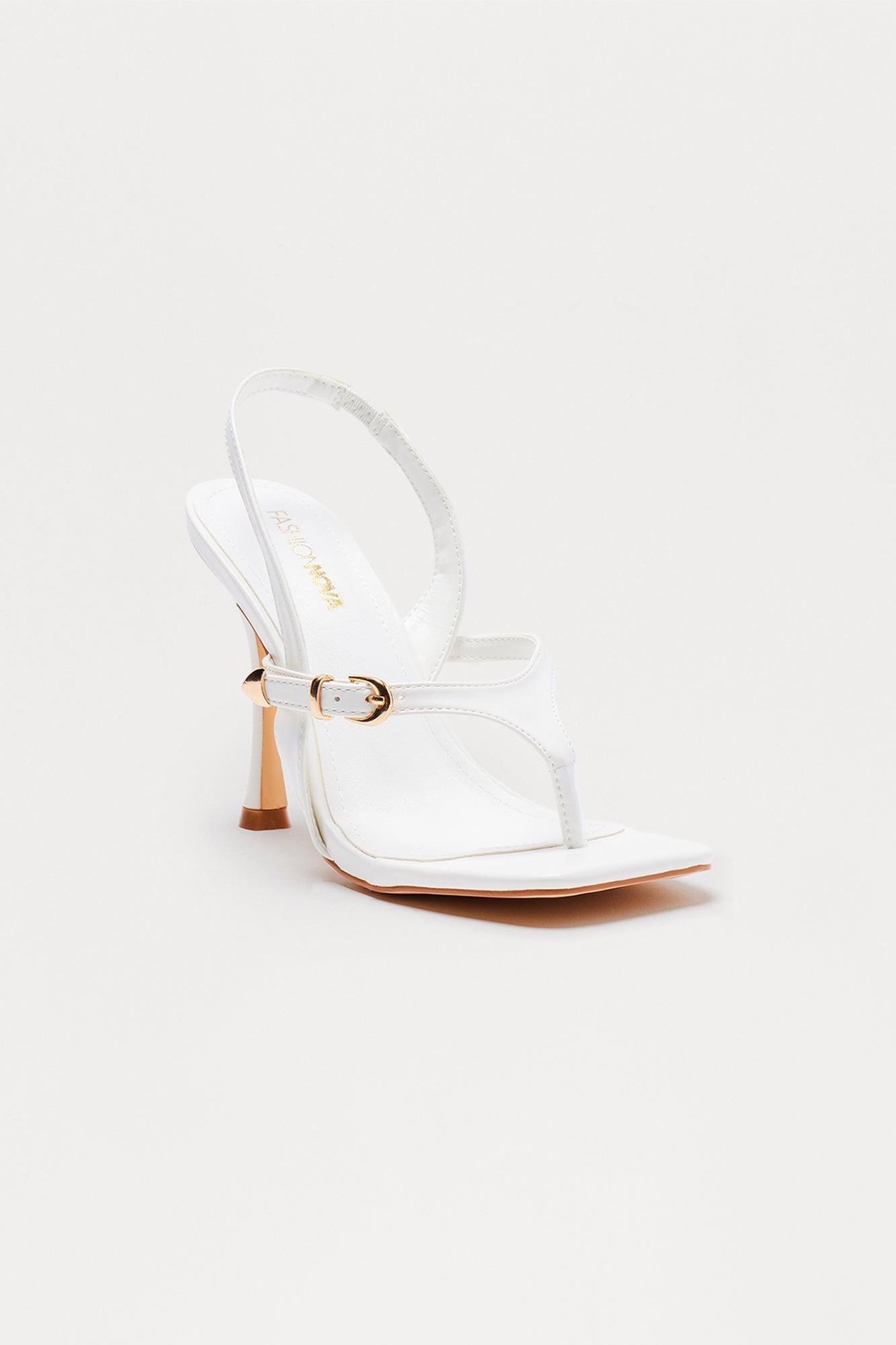 Gin Buckle Slingback Stiletto Heels - White Product Image