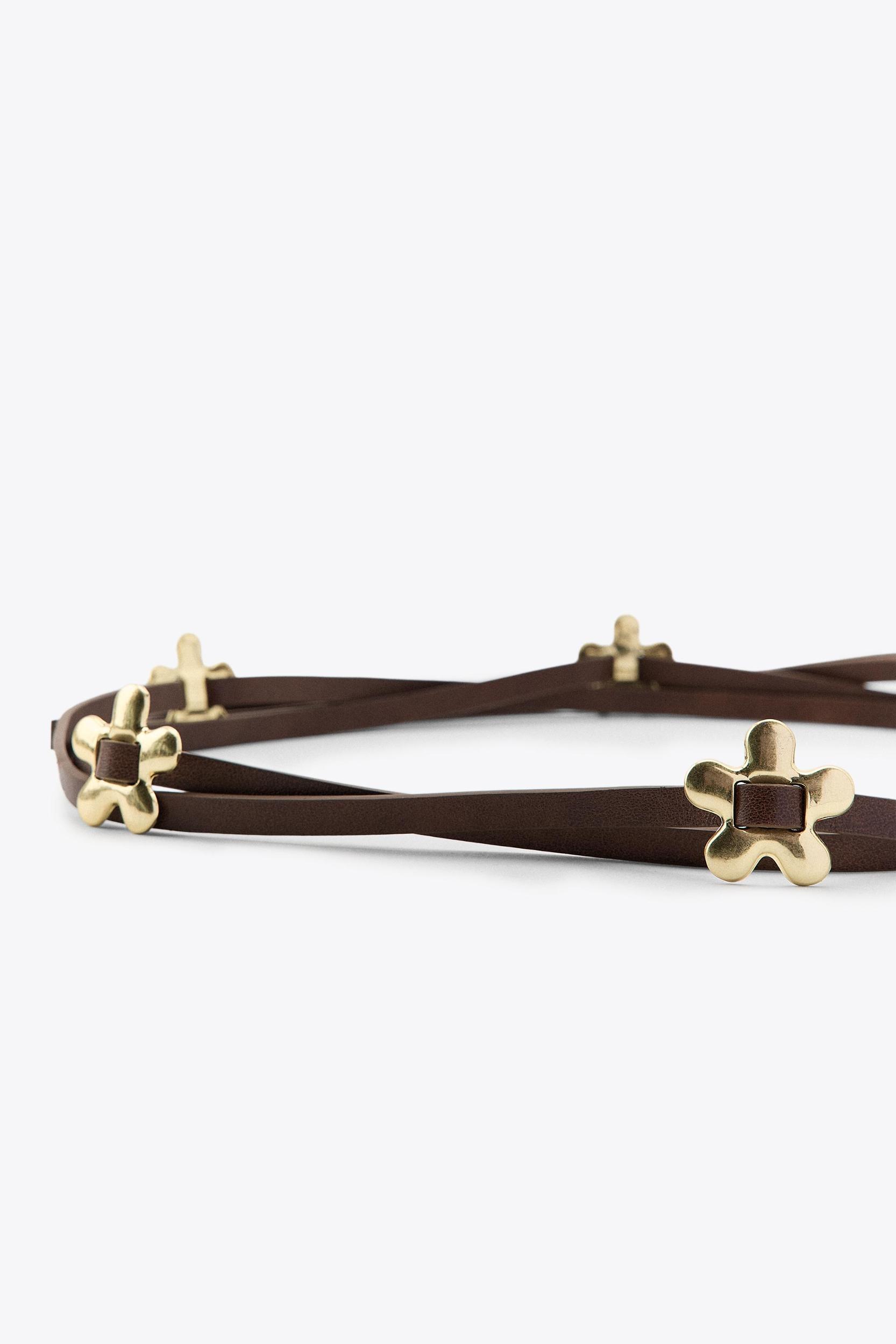 LEATHER CORD BELT WITH FLOWERS Product Image