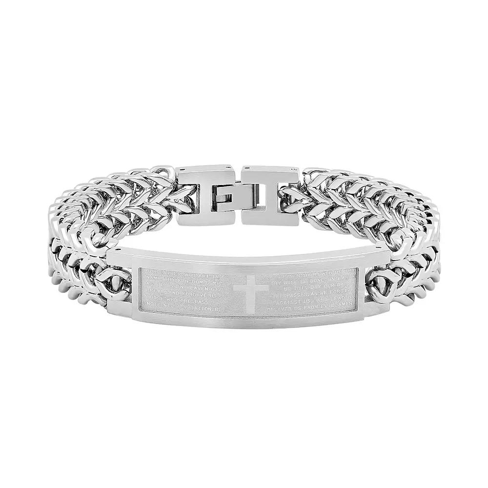 Men's Stainless Steel The Lord's Prayer Cross ID Bracelet, Size: 8.5", Grey Product Image