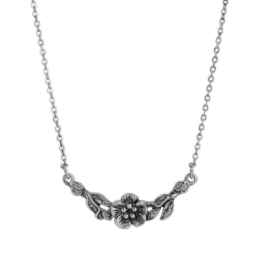 1928 Silver Tone Flower Necklace, Womens, Gray Product Image