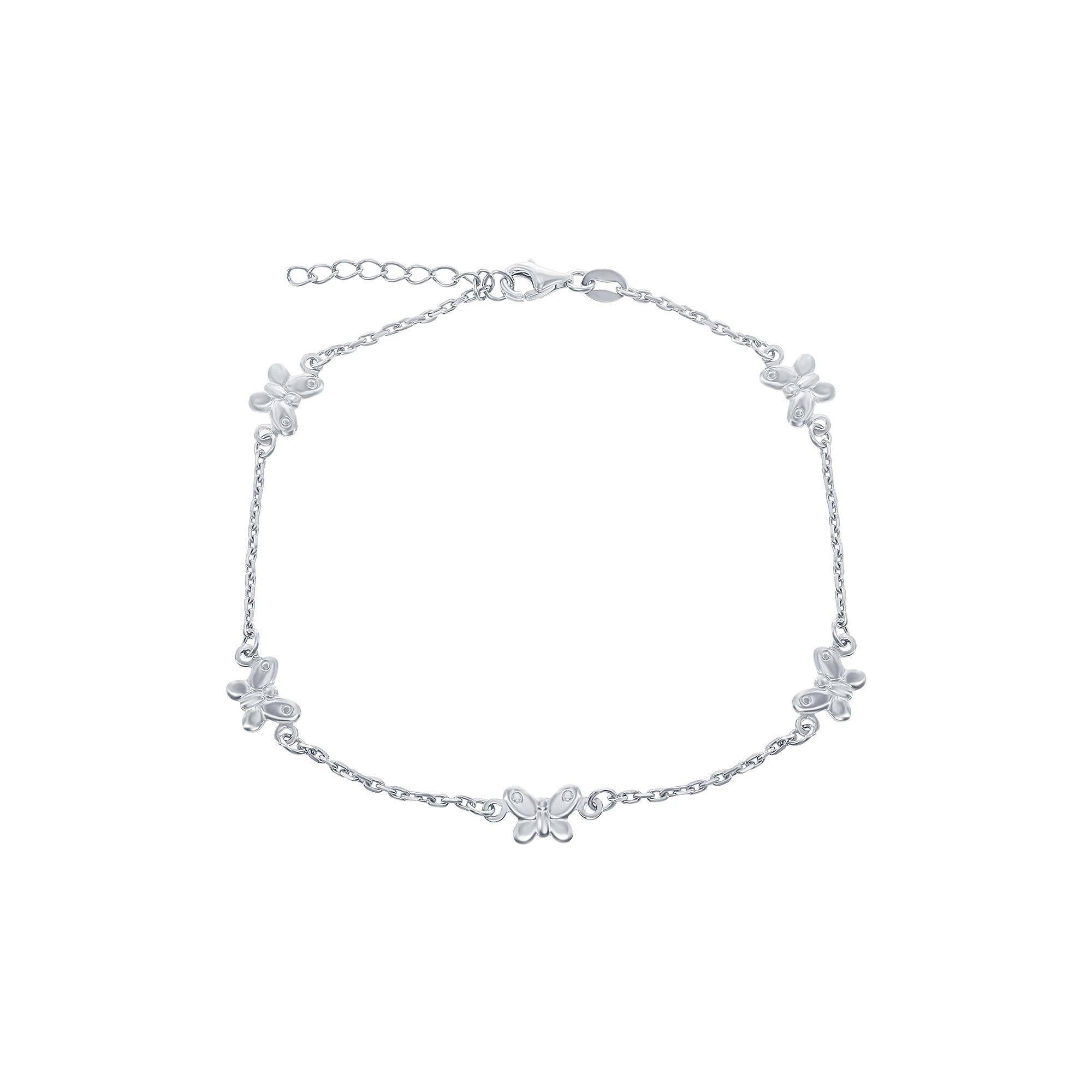 Sterling Silver Butterfly Anklet, Women's, Size: 9" Product Image