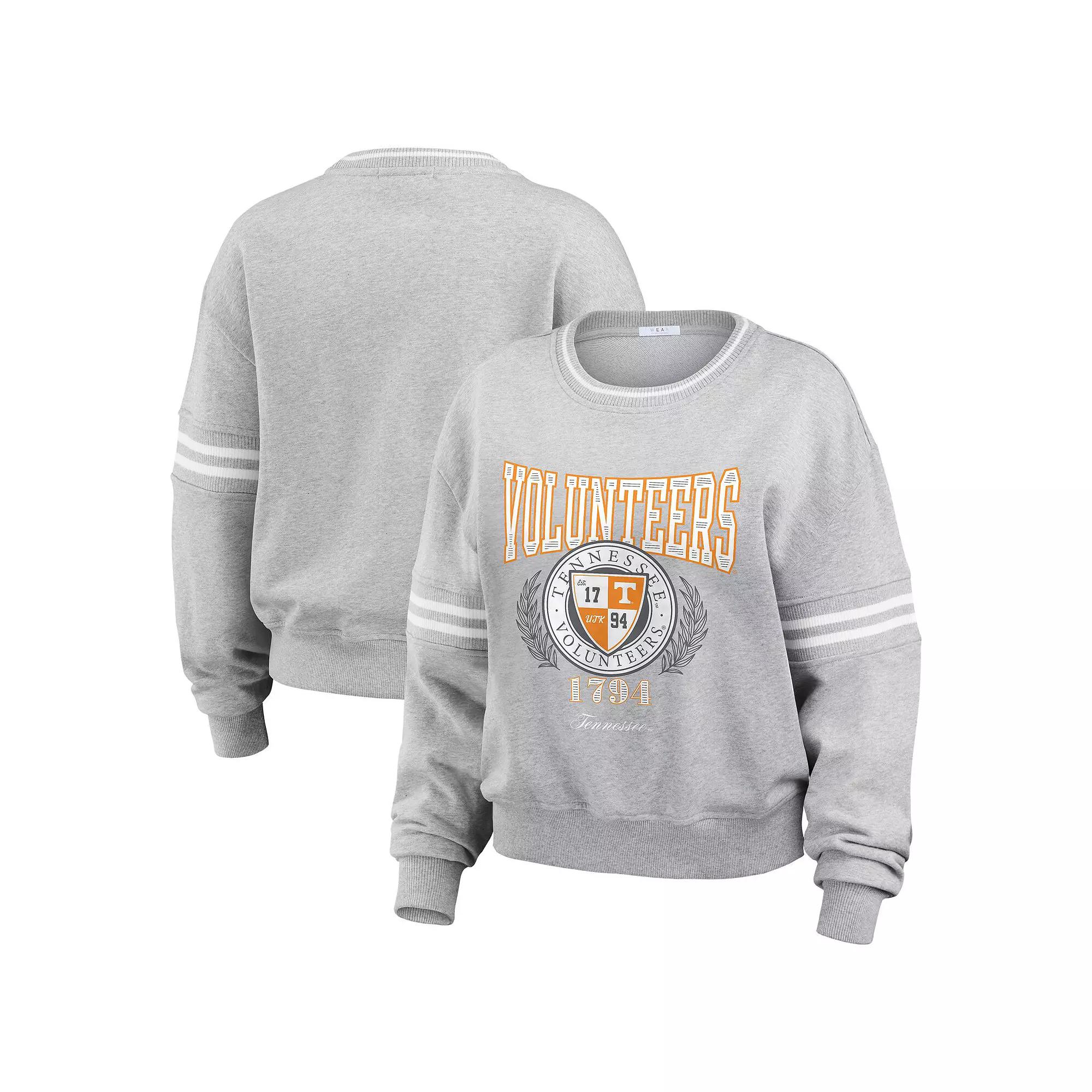 Women's WEAR by Erin Andrews Heather Gray Tennessee Volunteers Classic Stripe Pullover Sweater,  Product Image