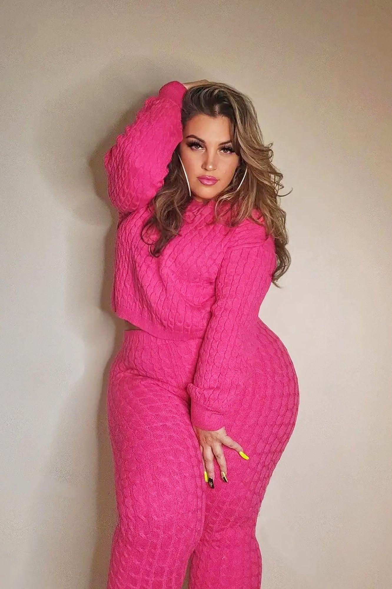 Sweater Sweetie Pant Set - Neon Pink Product Image