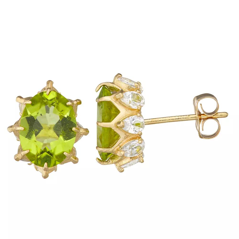 Designs by Gioelli 10k Gold Gemstone Oval Crown Stud Earrings, Women's, Peridot Product Image