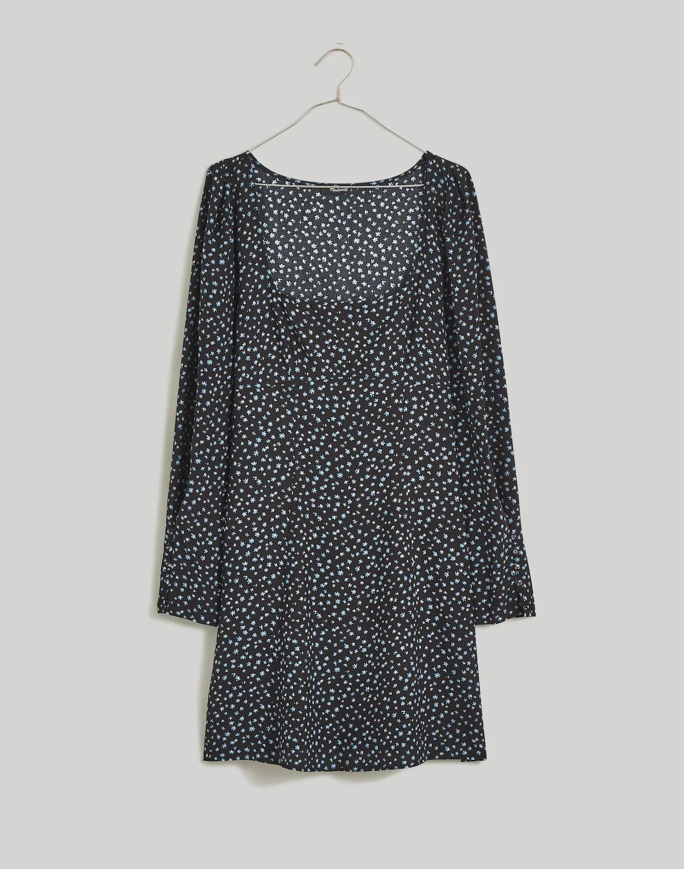 Seamed Long-Sleeve Mini Dress in Ditsy Floral Product Image