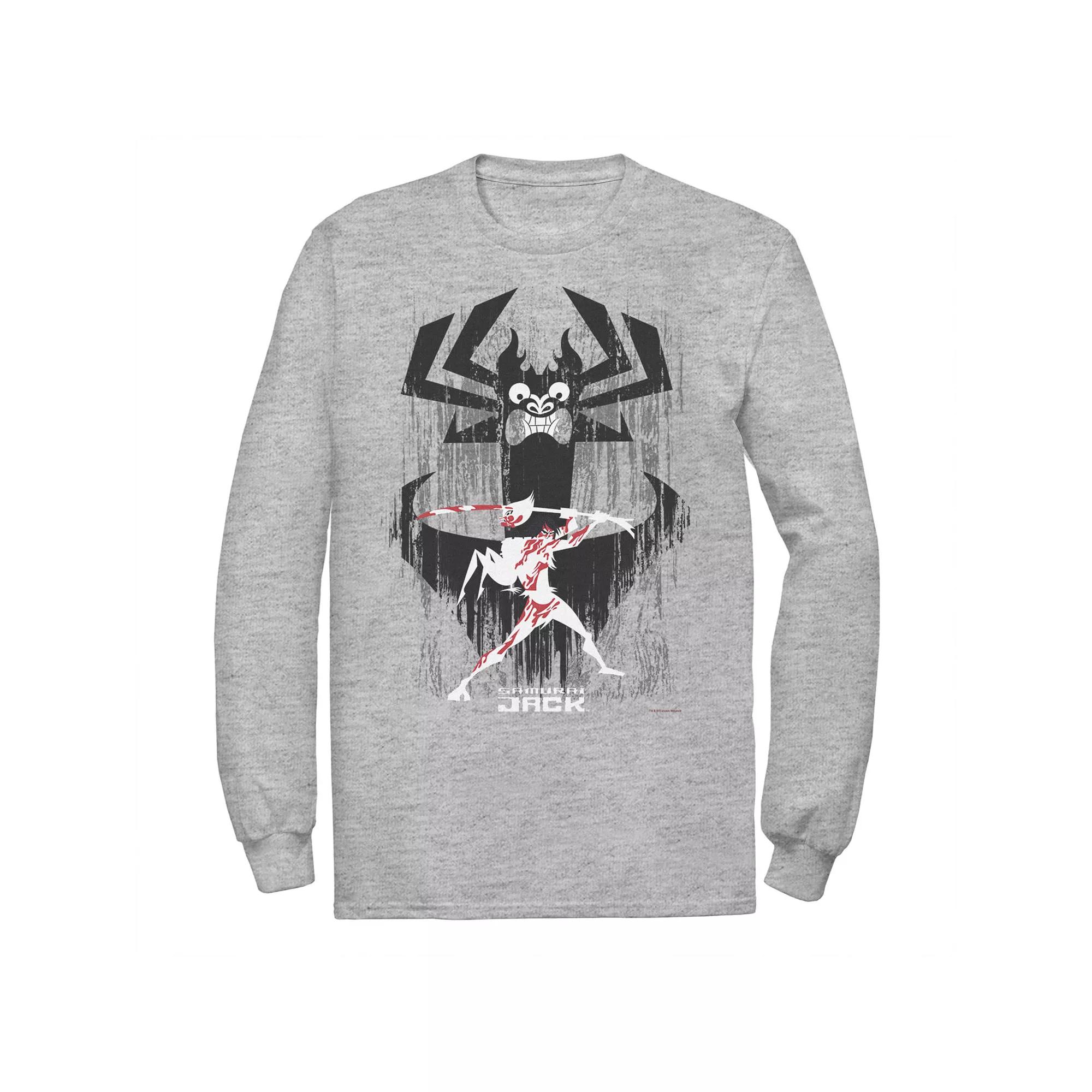 Mens Cartoon Network Samurai Jack Aku Sword Fight Splatter Long Sleeve Tee Athletic Grey Product Image