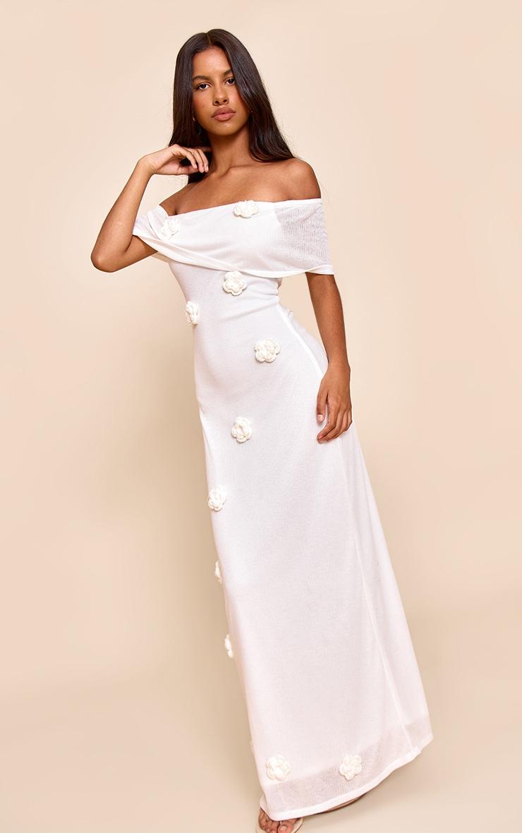 Petite Cream Floral Applique Knitted Maxi Dress Product Image
