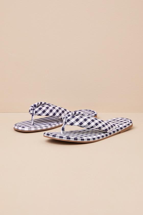 Gidget Navy Gingham Puffy Flip Flop Sandals Product Image