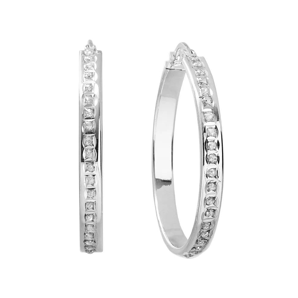 Diamond Mystique Platinum Over Silver Hoop Earrings, Women's, White Product Image
