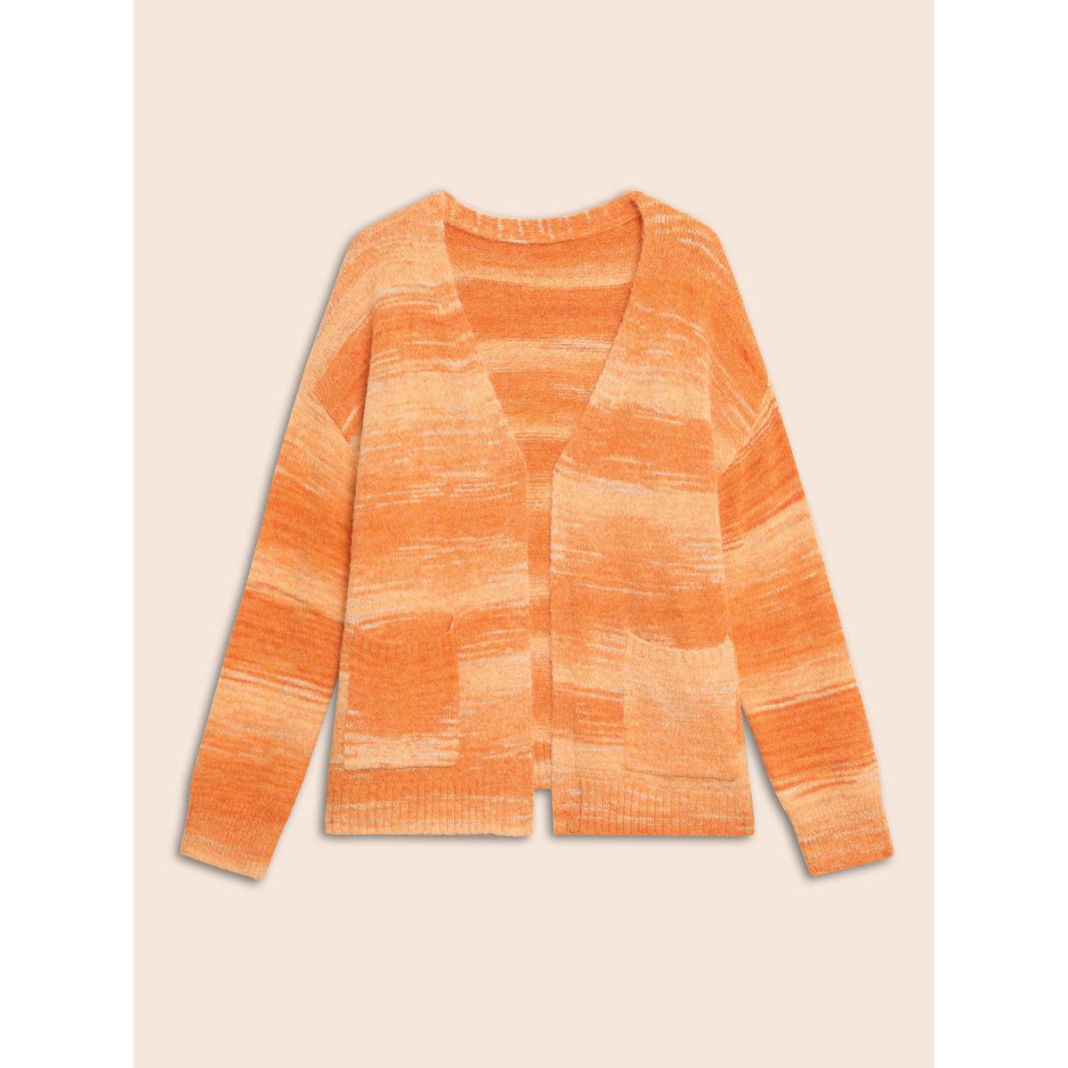 Plus Size Ombre Patch Pocket Drop Shoulder Cardigan Brightorange Women Casual Loose Long Sleeve Everyday Cardigans BloomChic 18-20/2X Product Image