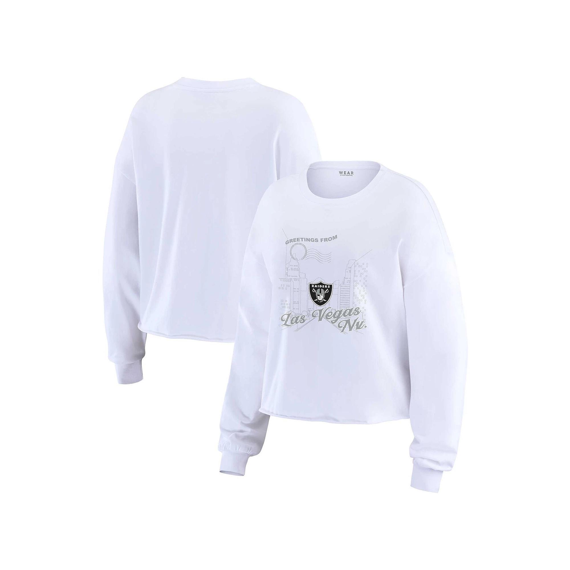 Women's WEAR by Erin Andrews White Las Vegas Raiders Postcard Cropped Long Sleeve Top,  Product Image