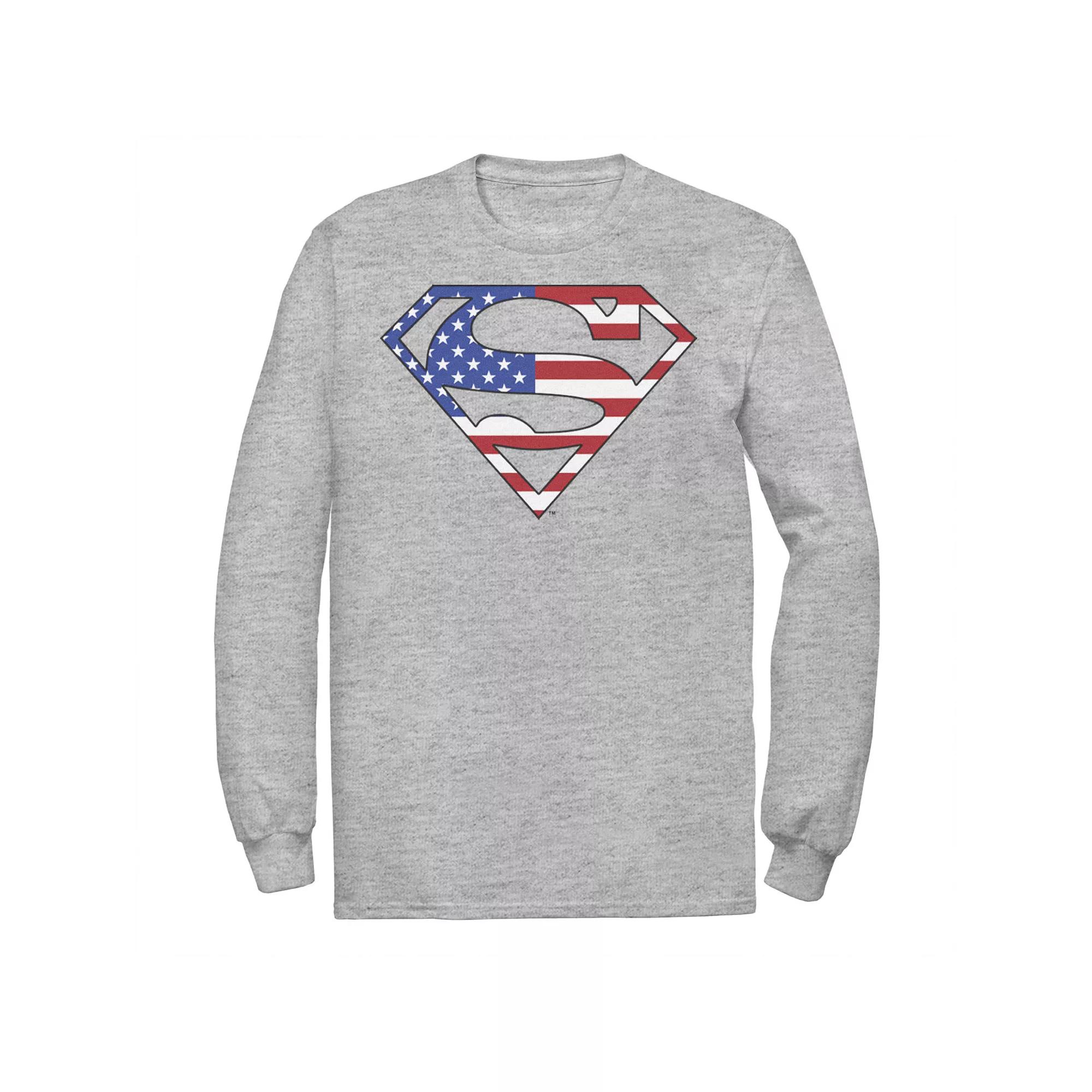 Men's DC Comics Superman American Flag Logo Fill Tee, Size: Large, Athletic Grey Product Image