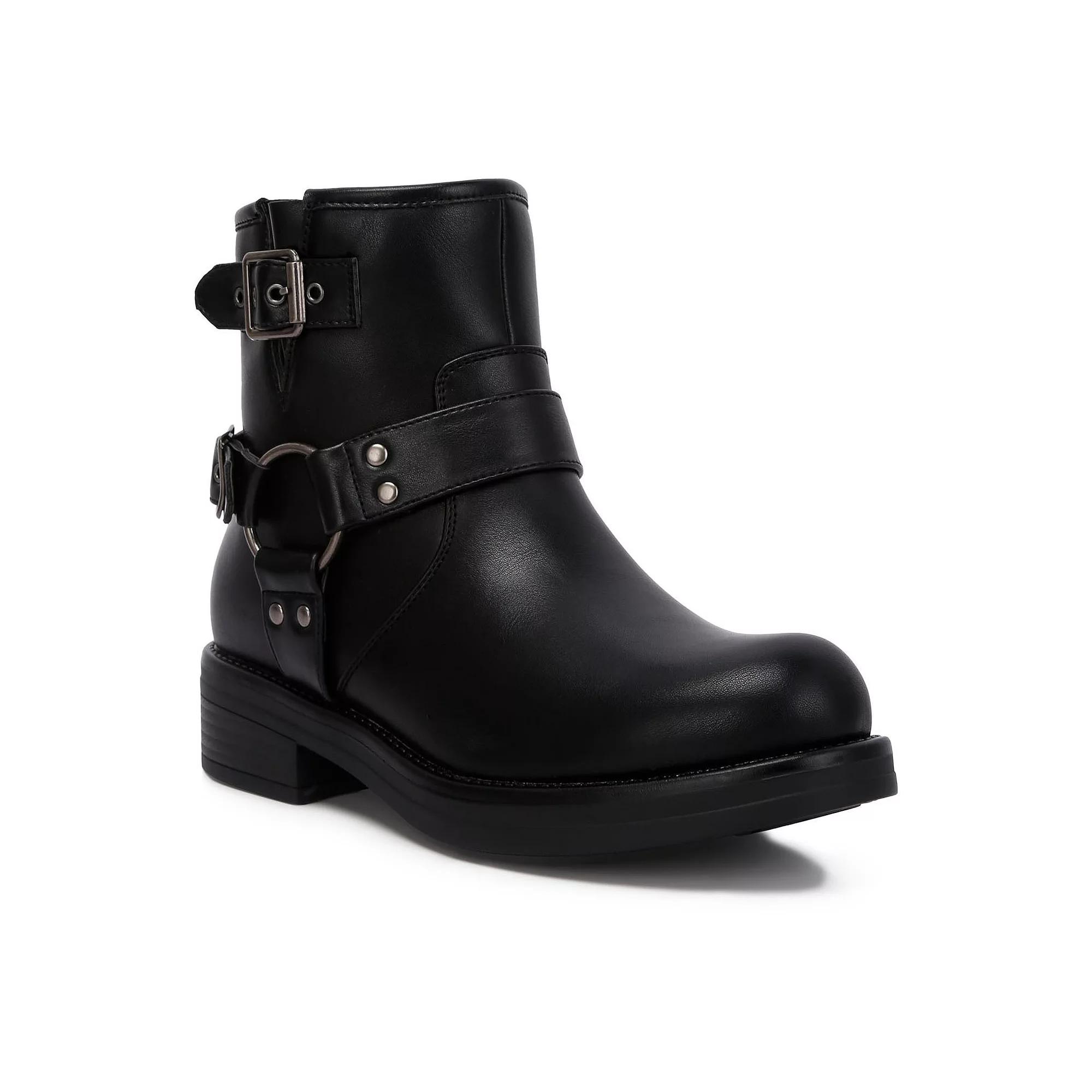 London Rag Allux Women's Faux Leather Pin Buckle Boots, Size: 8, Black Product Image