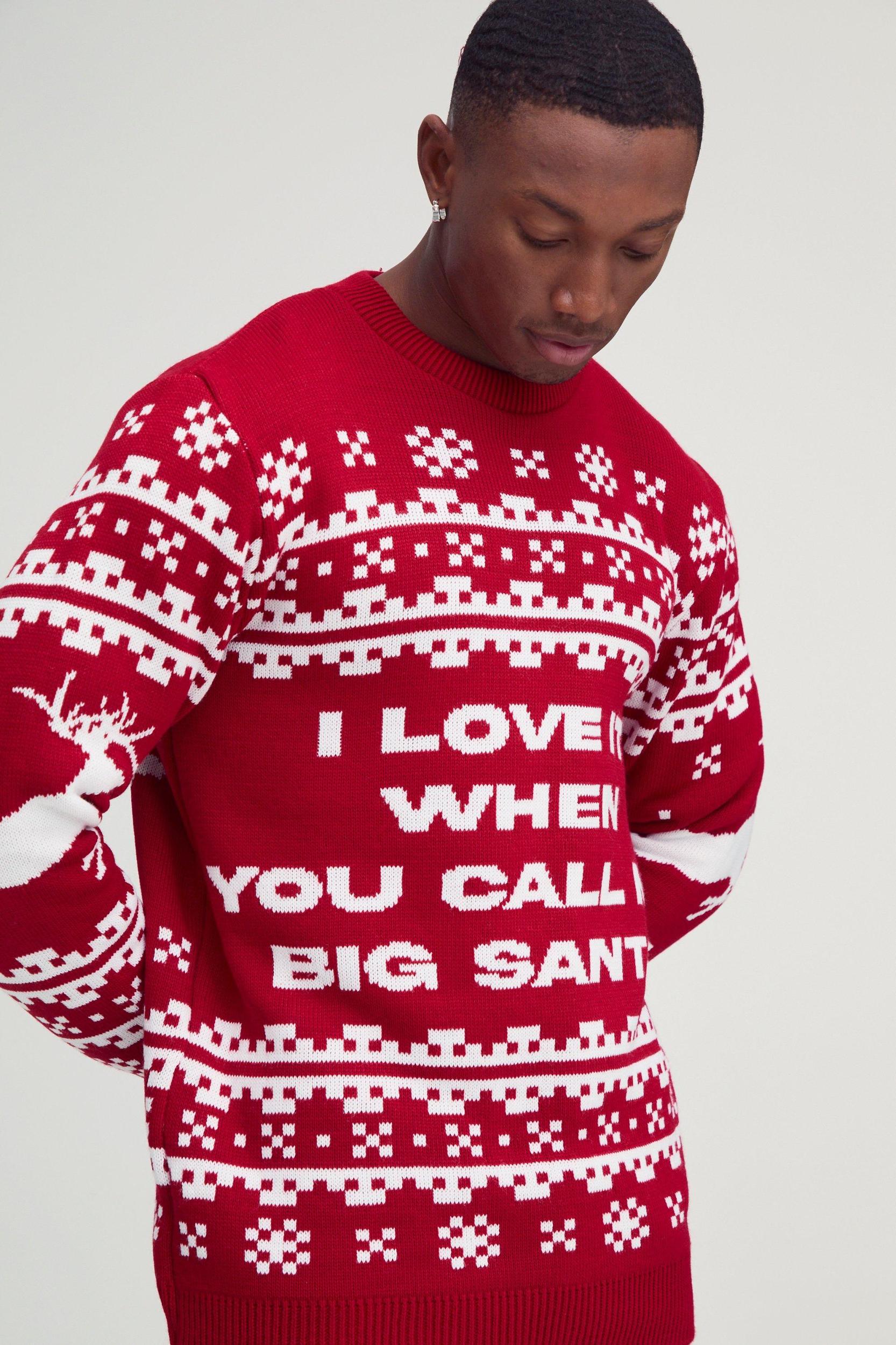 Regular Fit Big Santa Fairisle Christmas Sweater | boohooMAN USA Product Image