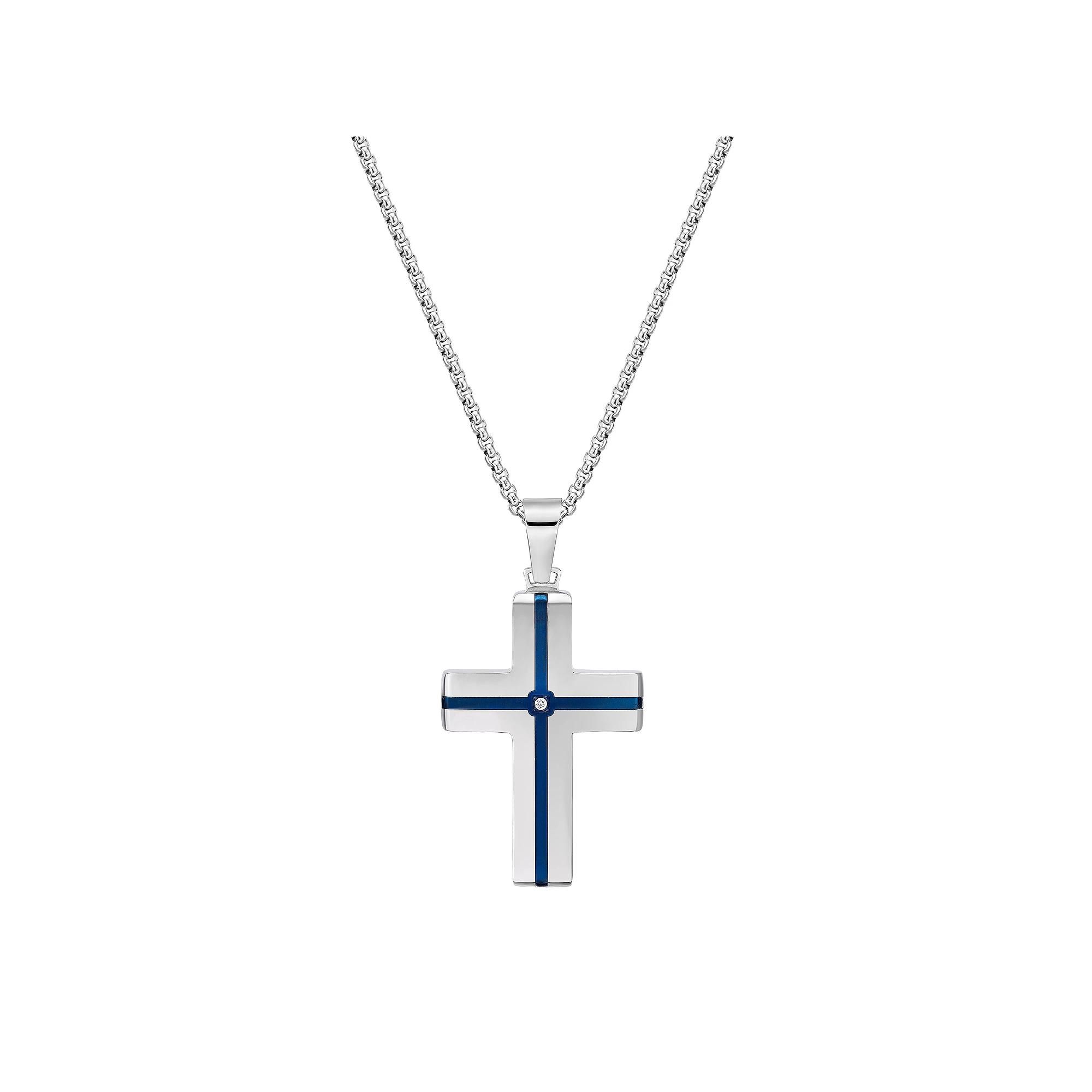 LYNX Stainless Steel Cubic Zirconia Men's Cross Pendant, Size: 24", Two Tone Product Image