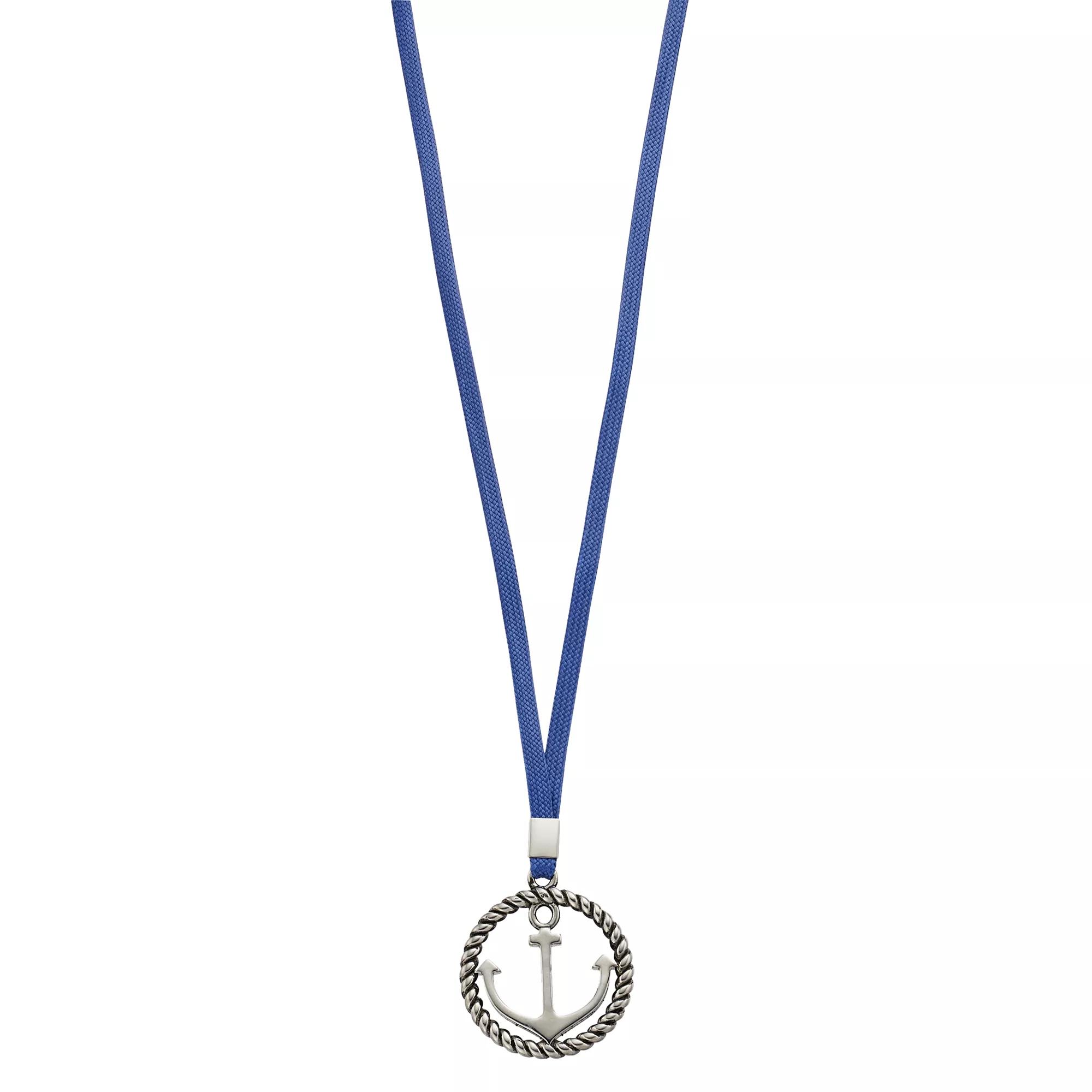 Men's Stainless Steel & Blue Cord Anchor Pendant Necklace, Size: 24" Product Image