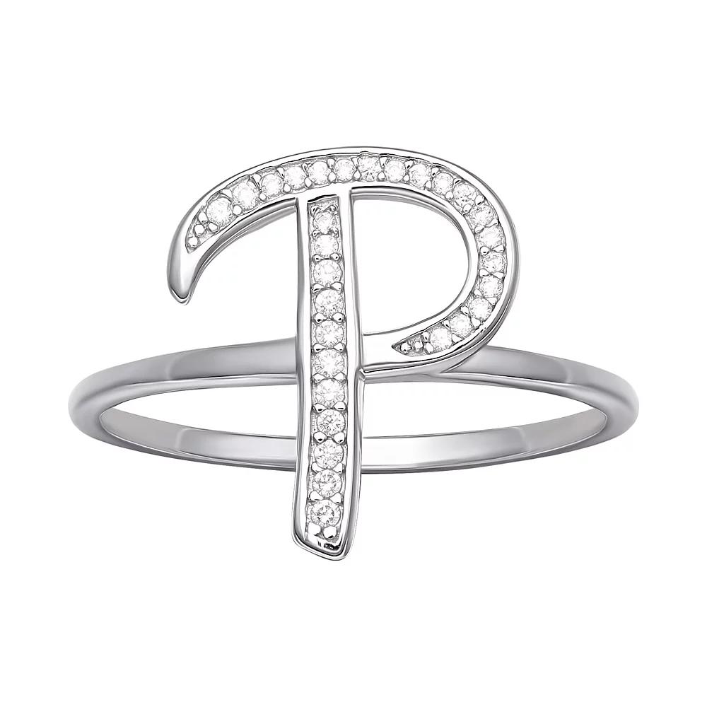 PRIMROSE Sterling Silver Cubic Zirconia Initial Ring, Womens Sterling Silver E Product Image