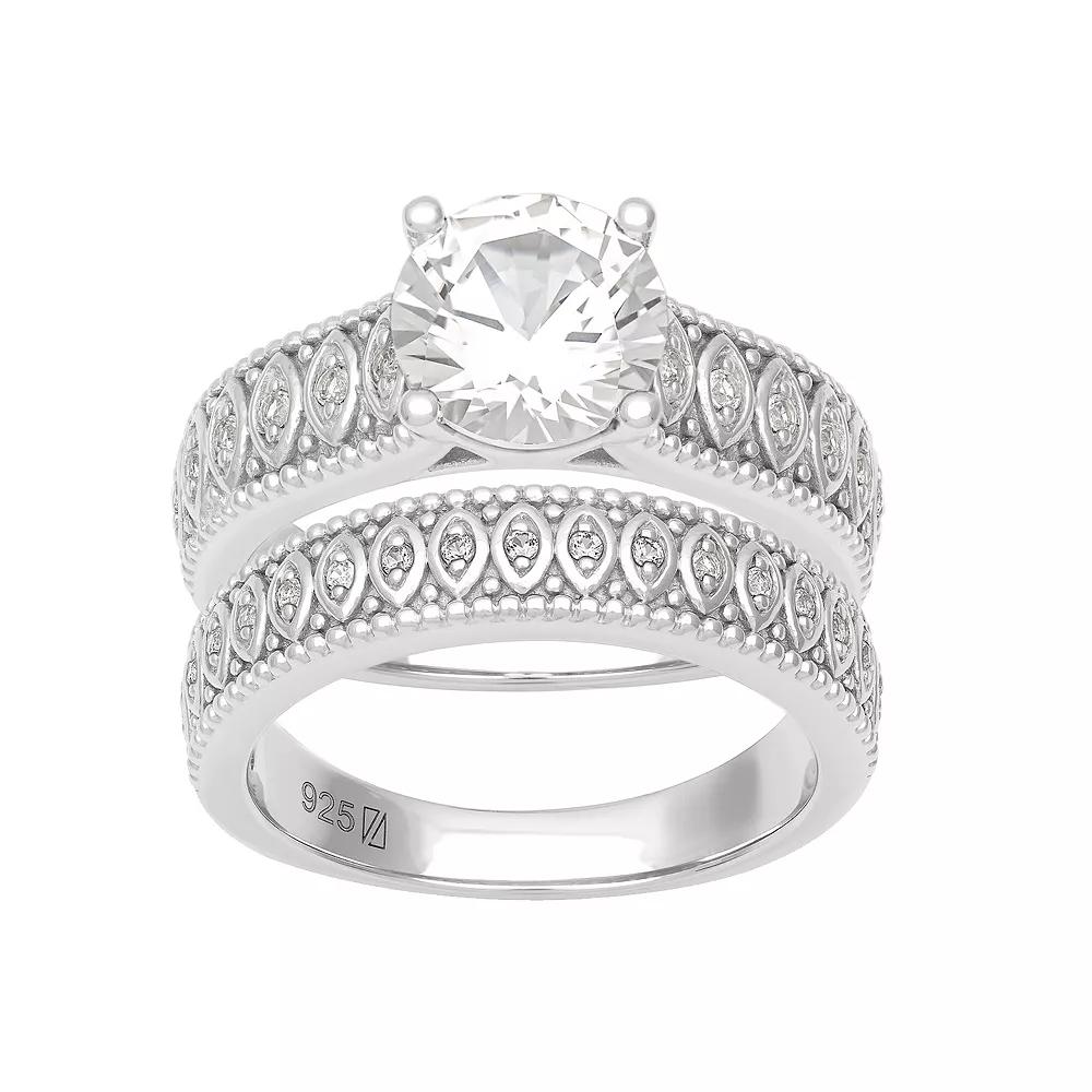 Love Always Sterling Silver Lab-Created White Sapphire Engagement Ring Set, Women's, Size: 9 Product Image