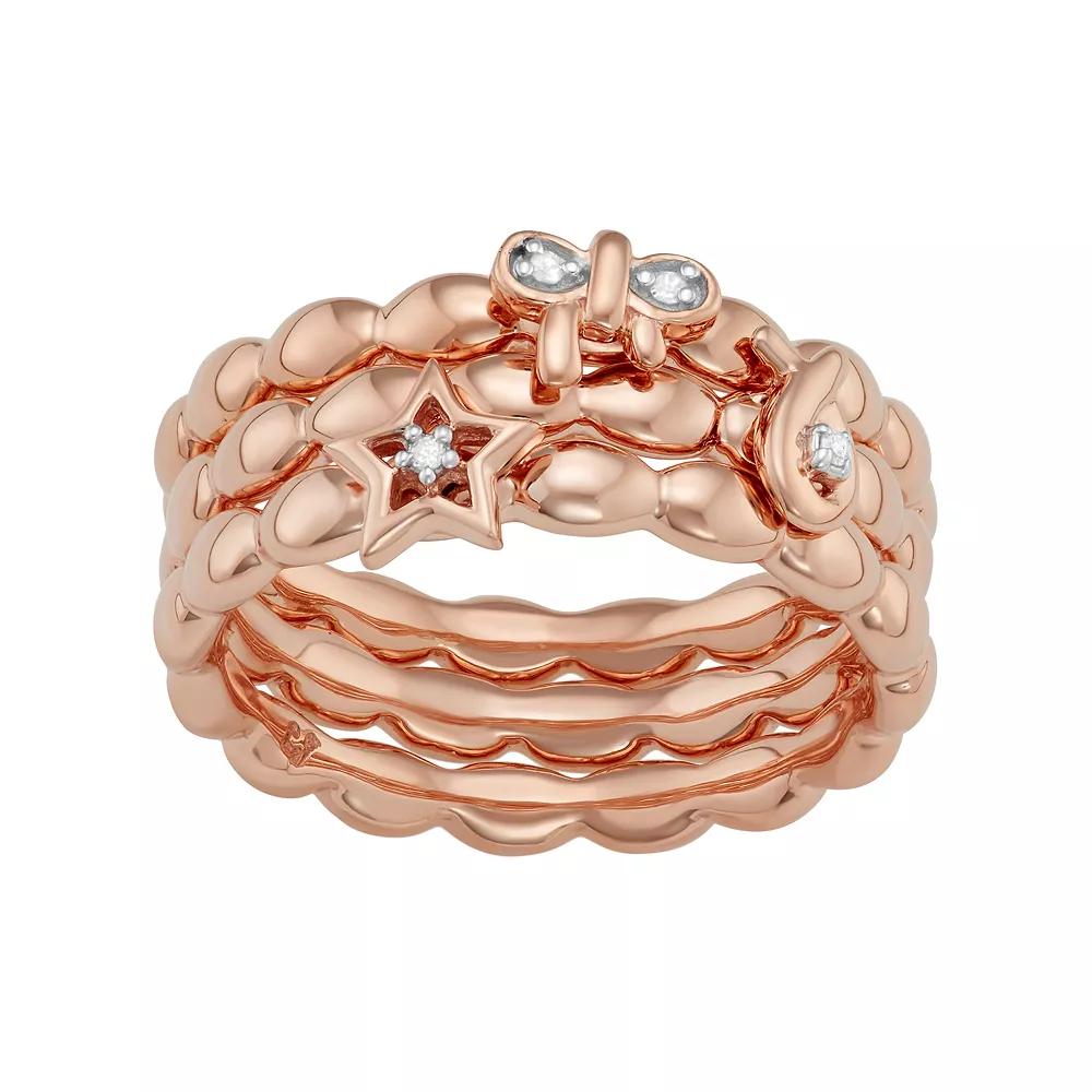 Jewelexcess Sterling Silver Diamond Accent Bow, Ribbon & Star Stack Ring Set, Womens Silver Tone Product Image