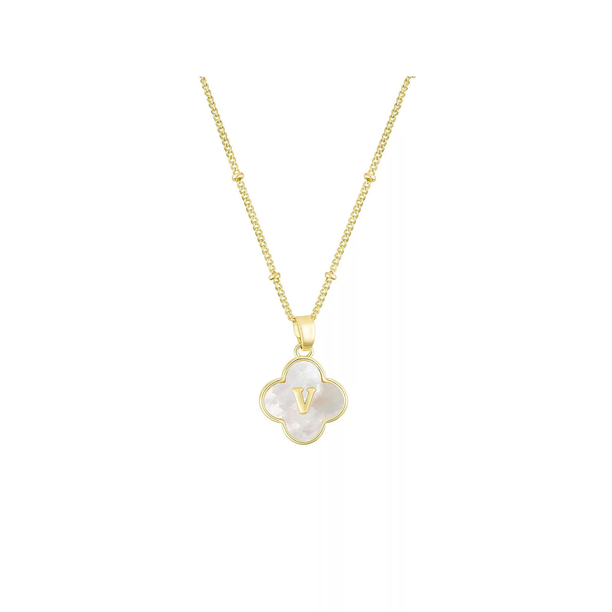 Adornia 14k Gold Plated Mother-of-Pearl Initial Clover Necklace, Women's,  Product Image