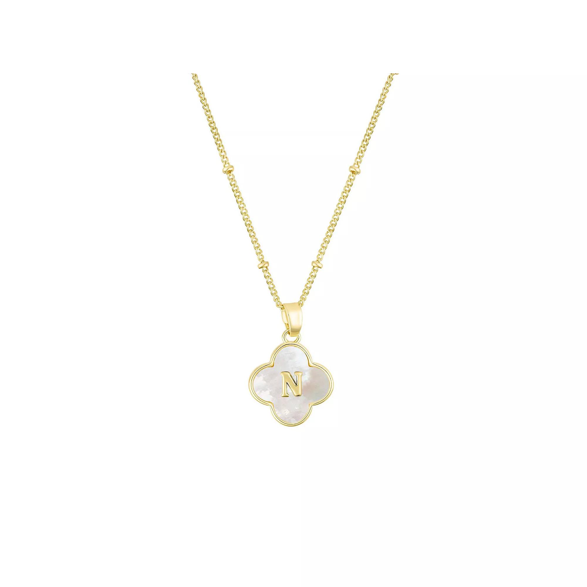 Adornia 14k Gold Plated Mother-of-Pearl Initial Clover Necklace, Women's,  Product Image