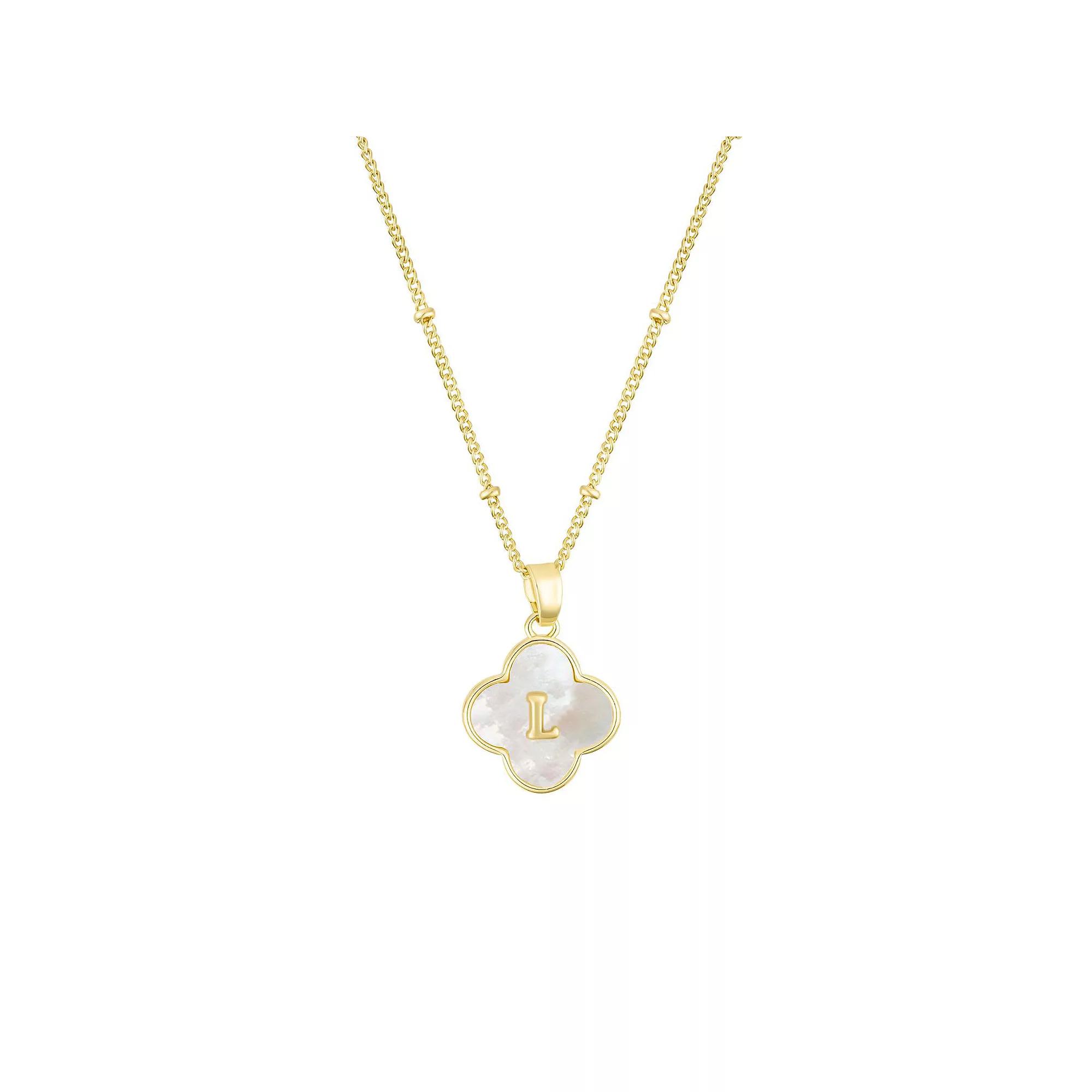 Adornia 14k Gold Plated Mother-of-Pearl Initial Clover Necklace, Women's,  Product Image