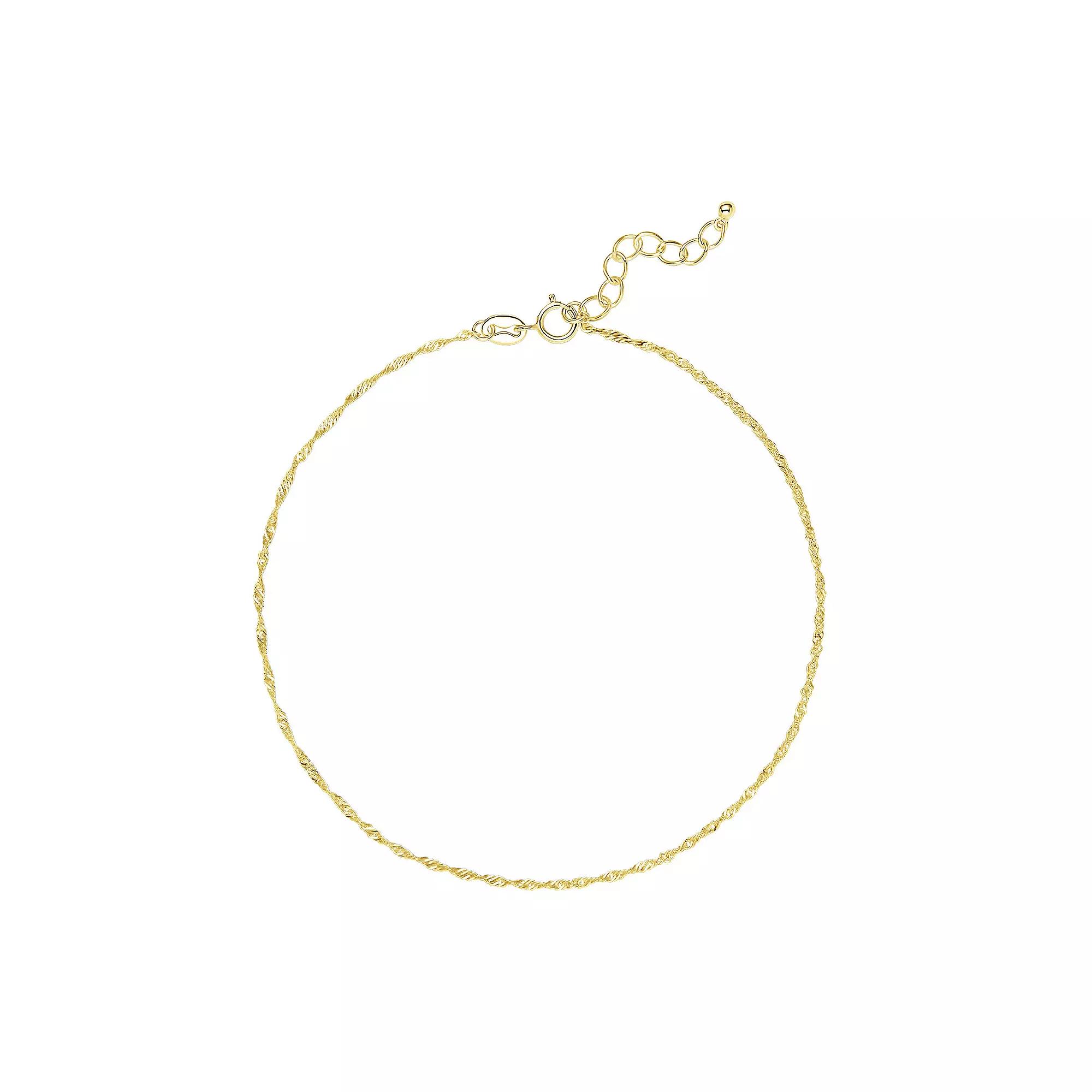 PRIMROSE Sterling Silver Singapore Chain Anklet, Women's, Size: 9-10" ADJ, Gold Tone Product Image